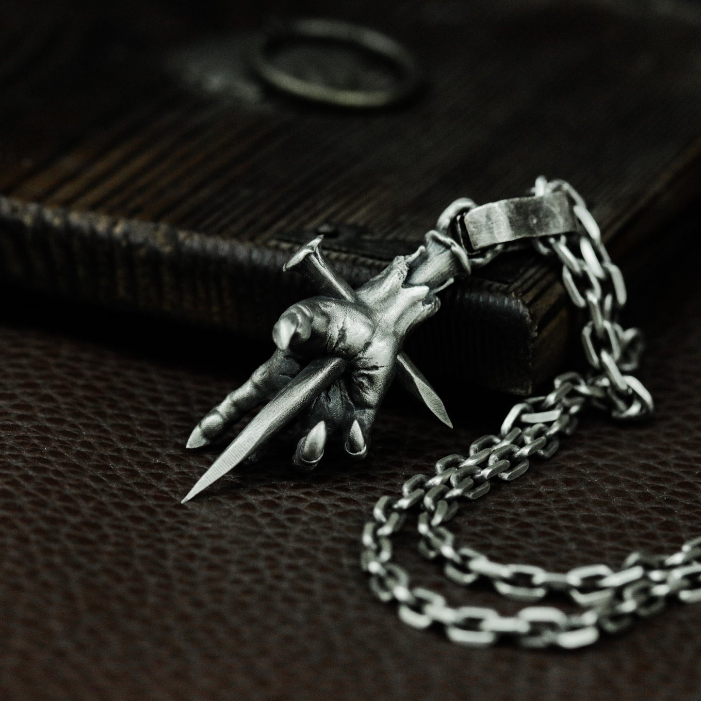 Clawed Hand with Cross Nail Pendant ¨C 925 Silver Handmade
