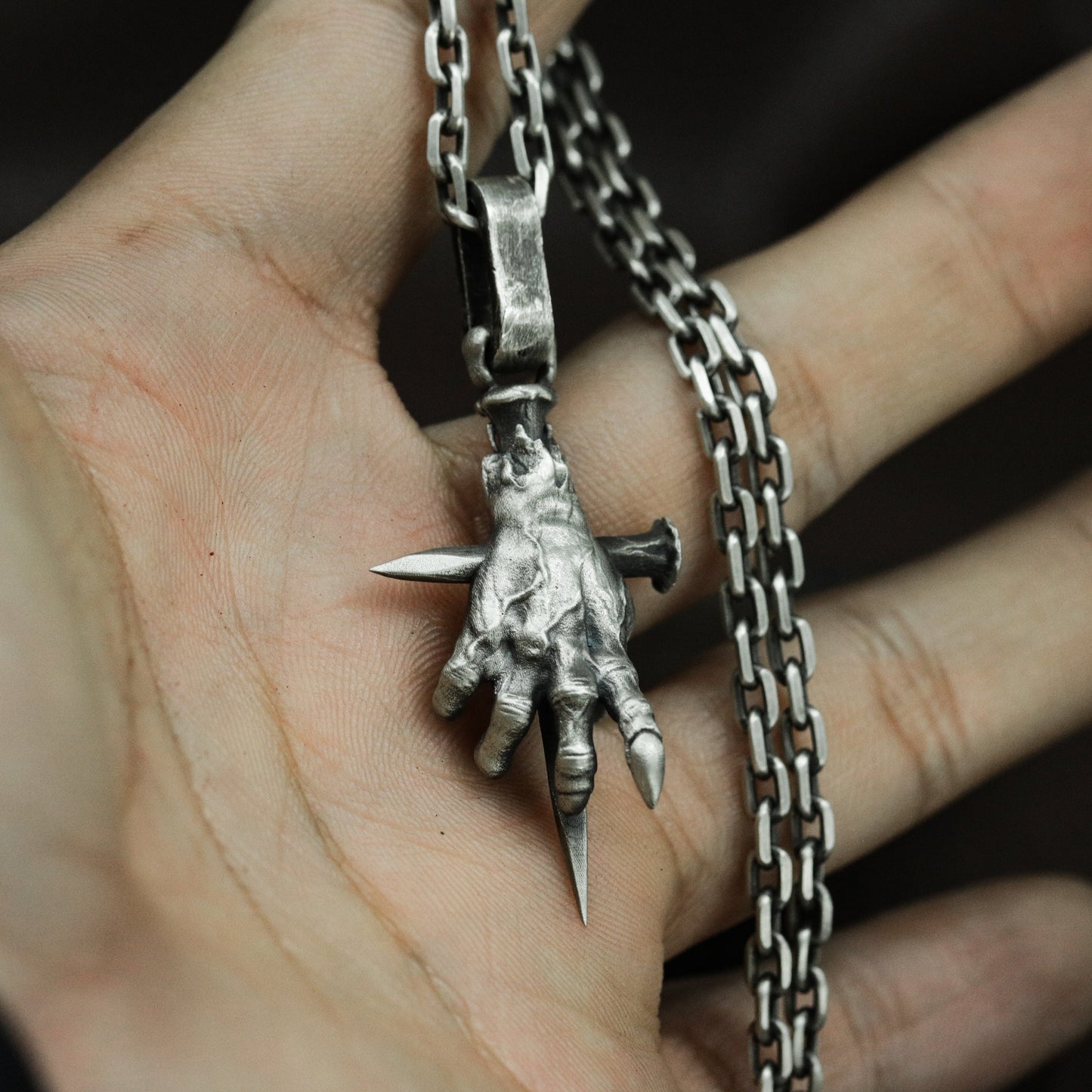 Clawed Hand with Cross Nail Pendant ¨C 925 Silver Handmade