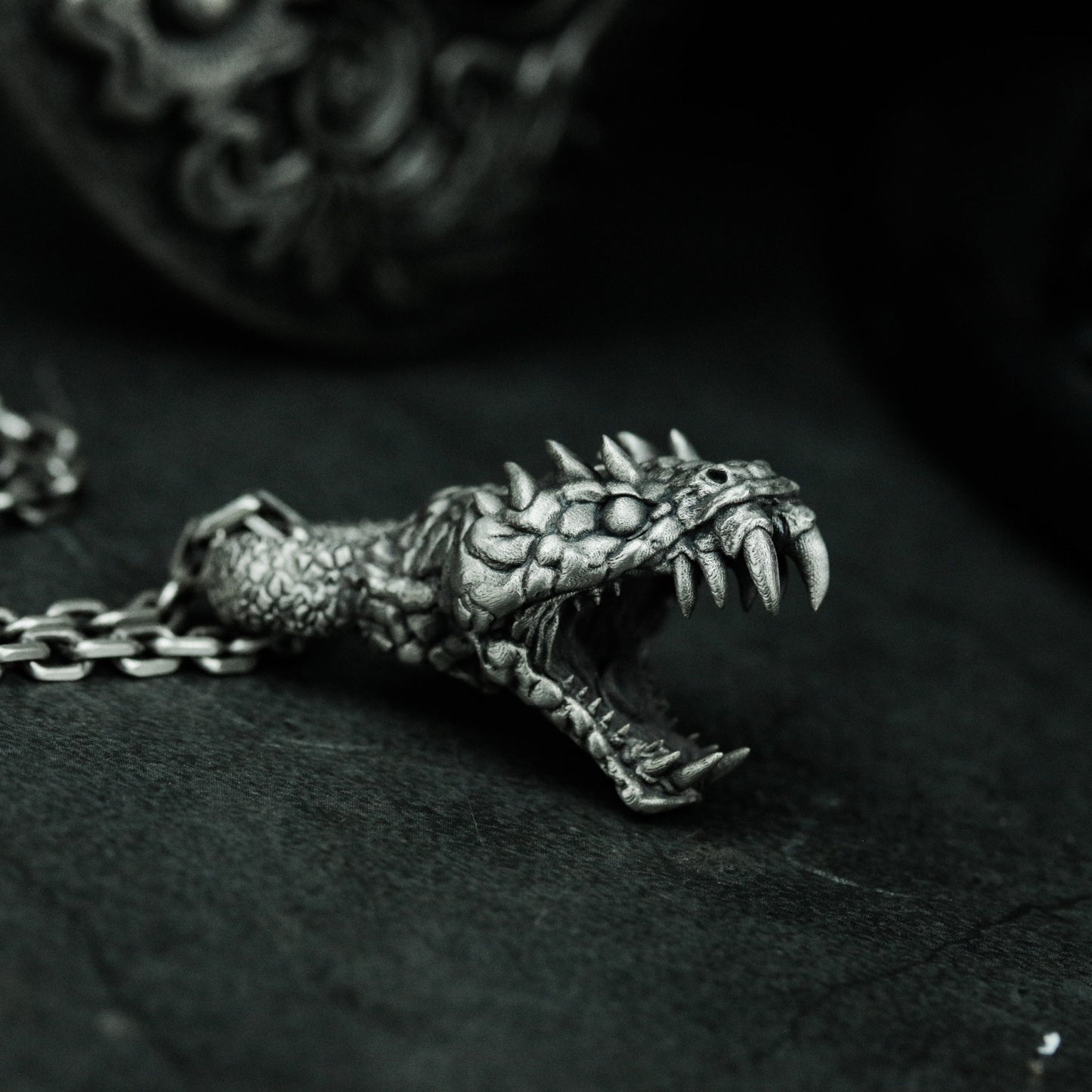 Dragon Jaw Pendant with Open Bite Detail - 925 Sterling Silver Handmade