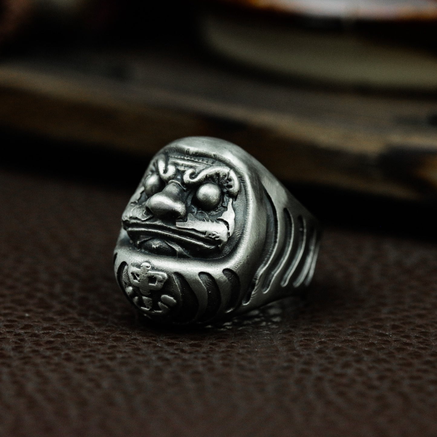 Daruma Head Ring with Fierce Face ¨C 925 Sterling Silver Handmade
