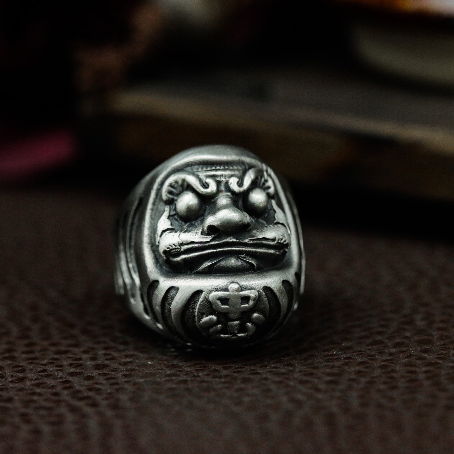 Daruma Head Ring with Fierce Face ¨C 925 Sterling Silver Handmade