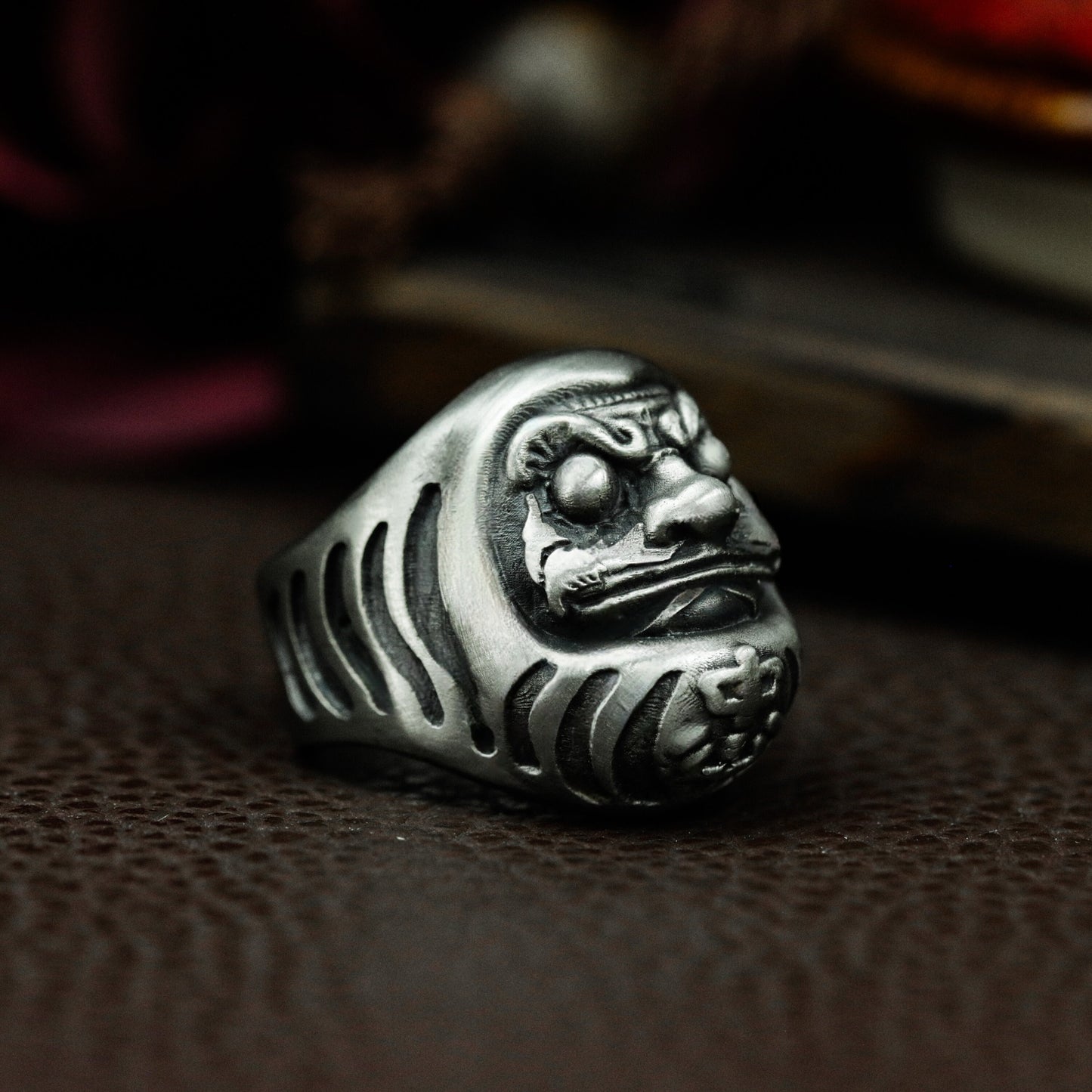 Daruma Head Ring with Fierce Face ¨C 925 Sterling Silver Handmade