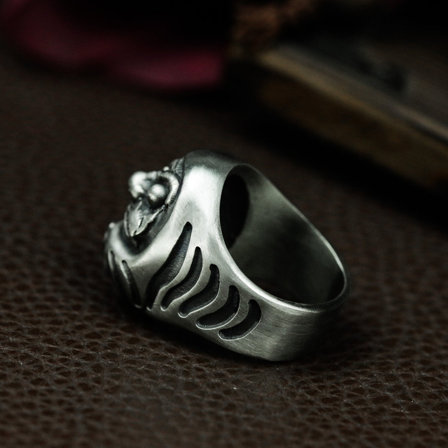 Daruma Head Ring with Fierce Face ¨C 925 Sterling Silver Handmade