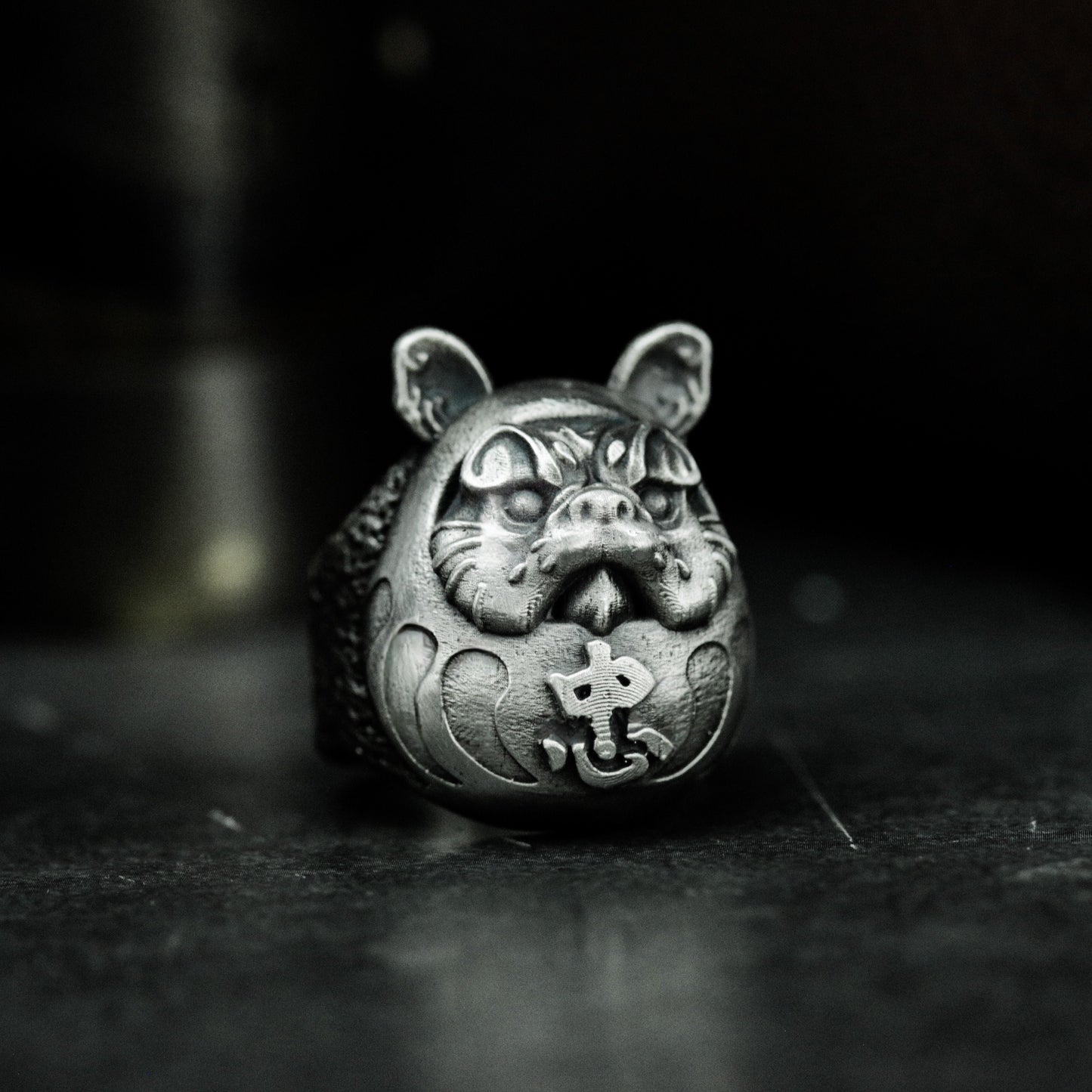Lucky Pig Ring with Floral Patterns ¨C 925 Sterling Silver Handmade