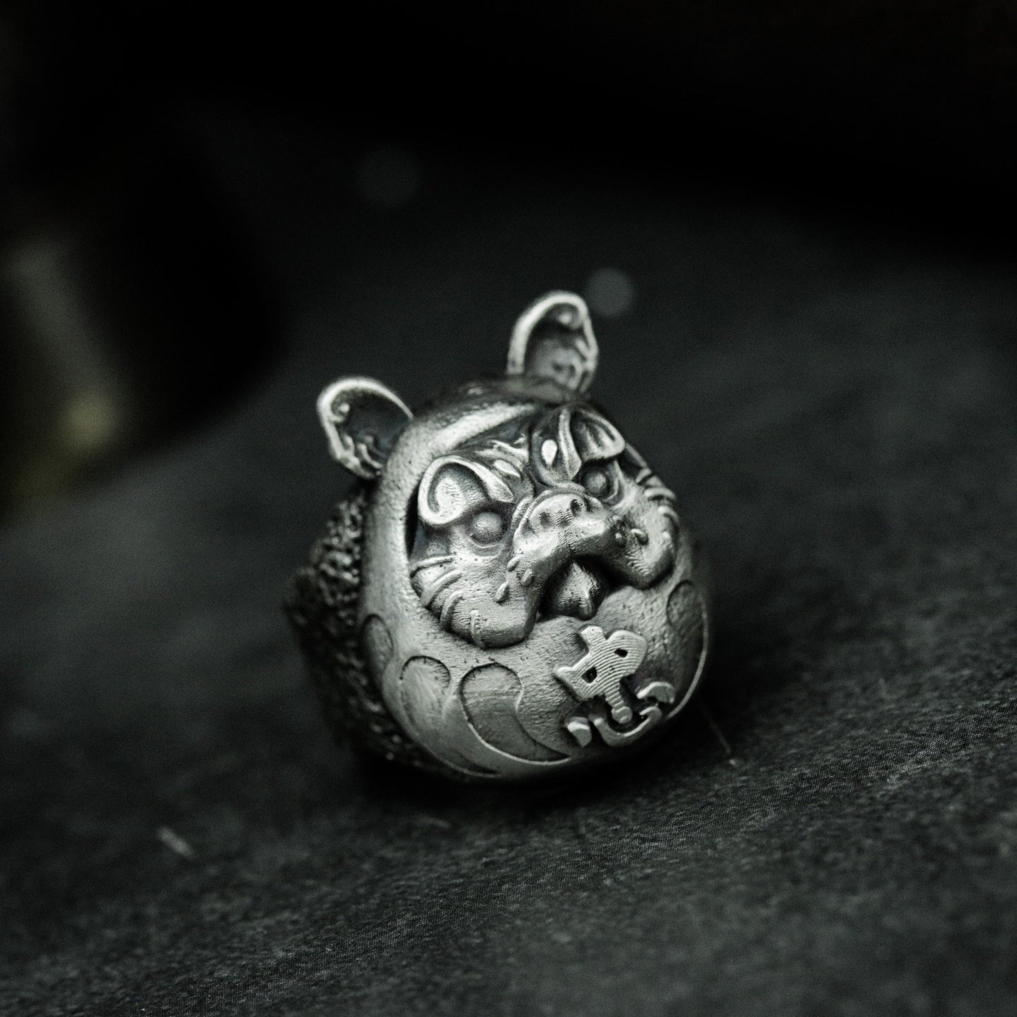 Lucky Pig Ring with Floral Patterns ¨C 925 Sterling Silver Handmade