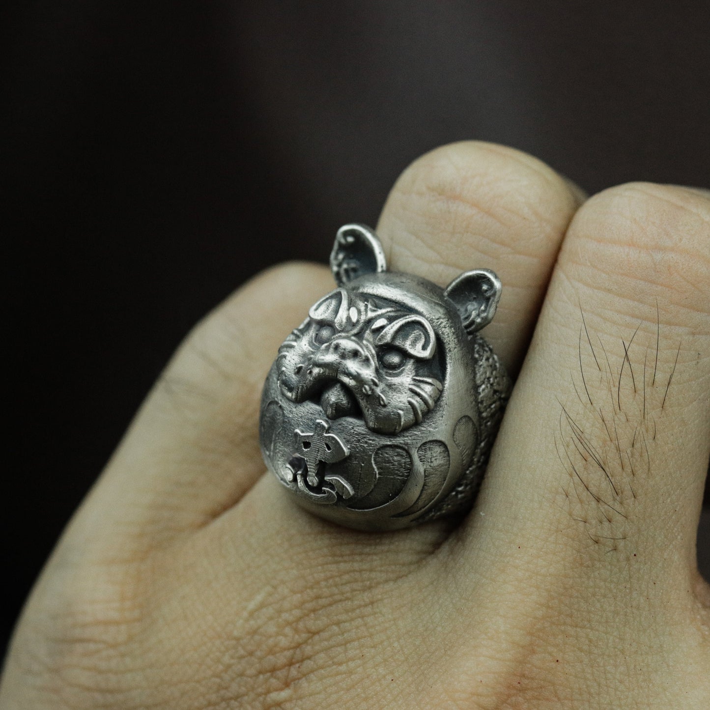 Lucky Pig Ring with Floral Patterns ¨C 925 Sterling Silver Handmade