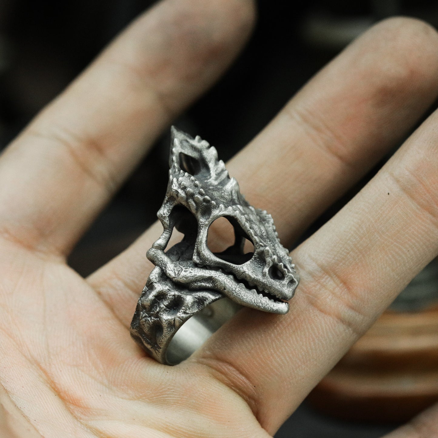 Chameleon Skull Ring ¨C 925 Sterling Silver Handmade
