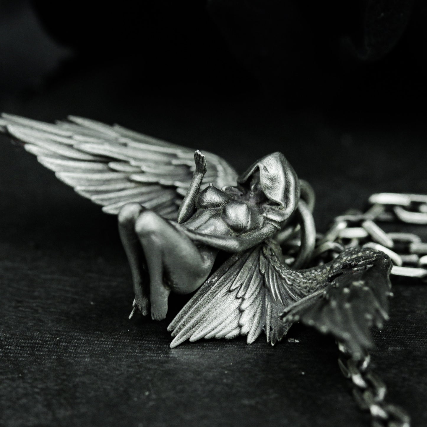 Kneeling Angel Pendant with Folded Wings - 925 Sterling Silver Handmade