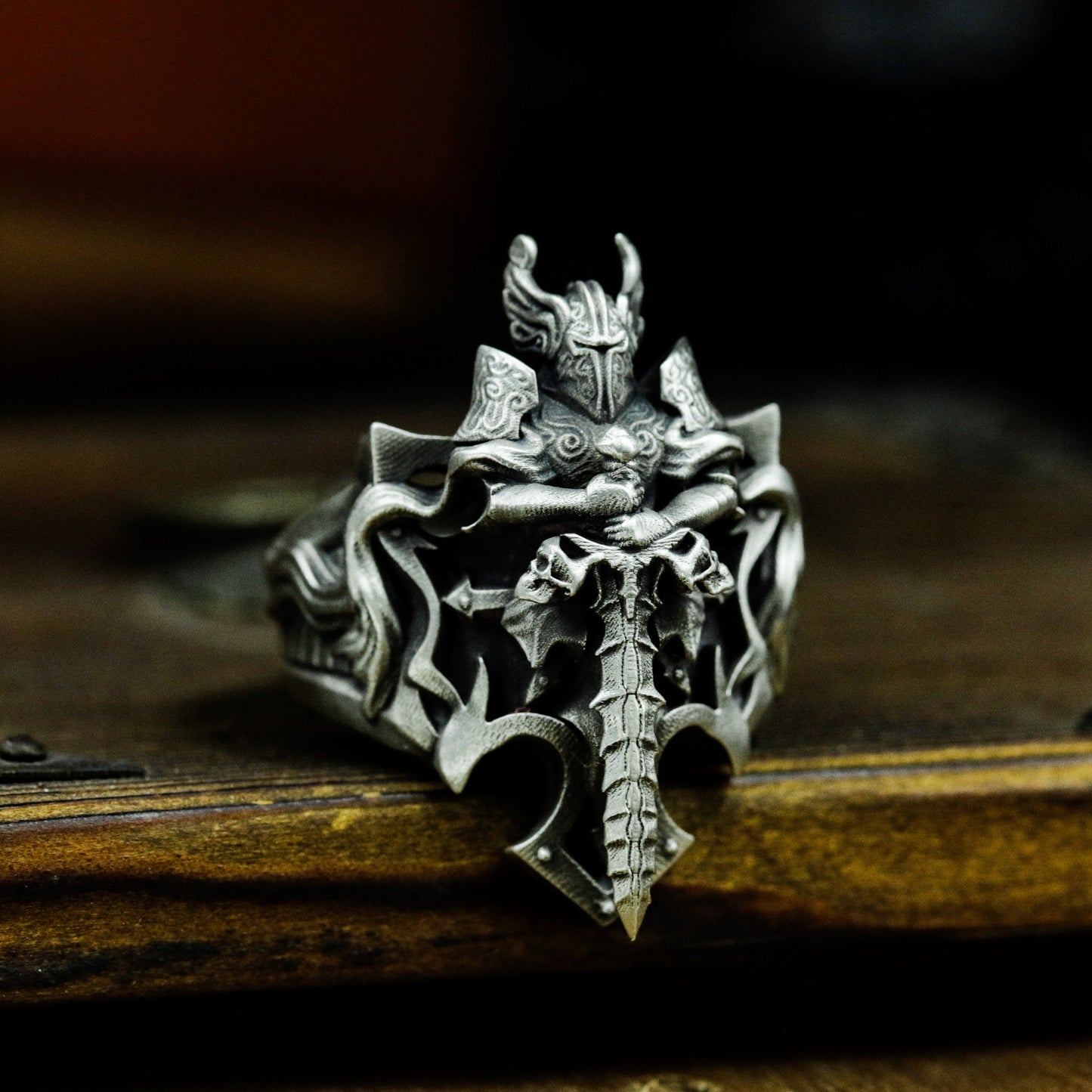 Horned Demon Sword Ring - 925 Sterling Silver Handmade