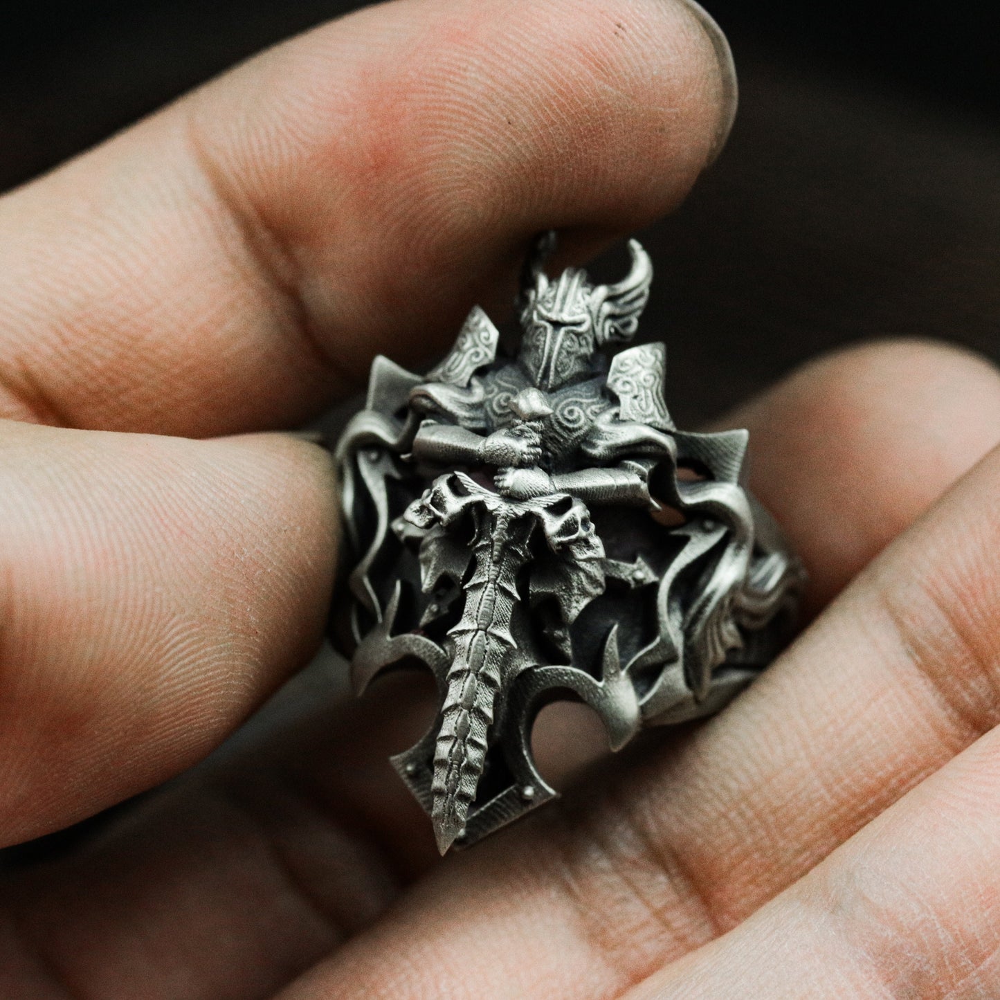 Horned Demon Sword Ring - 925 Sterling Silver Handmade