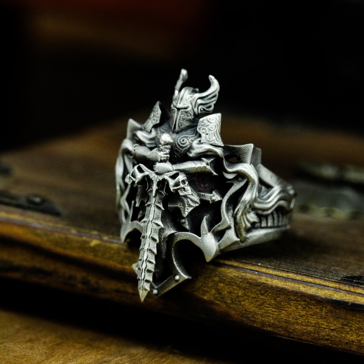 Horned Demon Sword Ring - 925 Sterling Silver Handmade