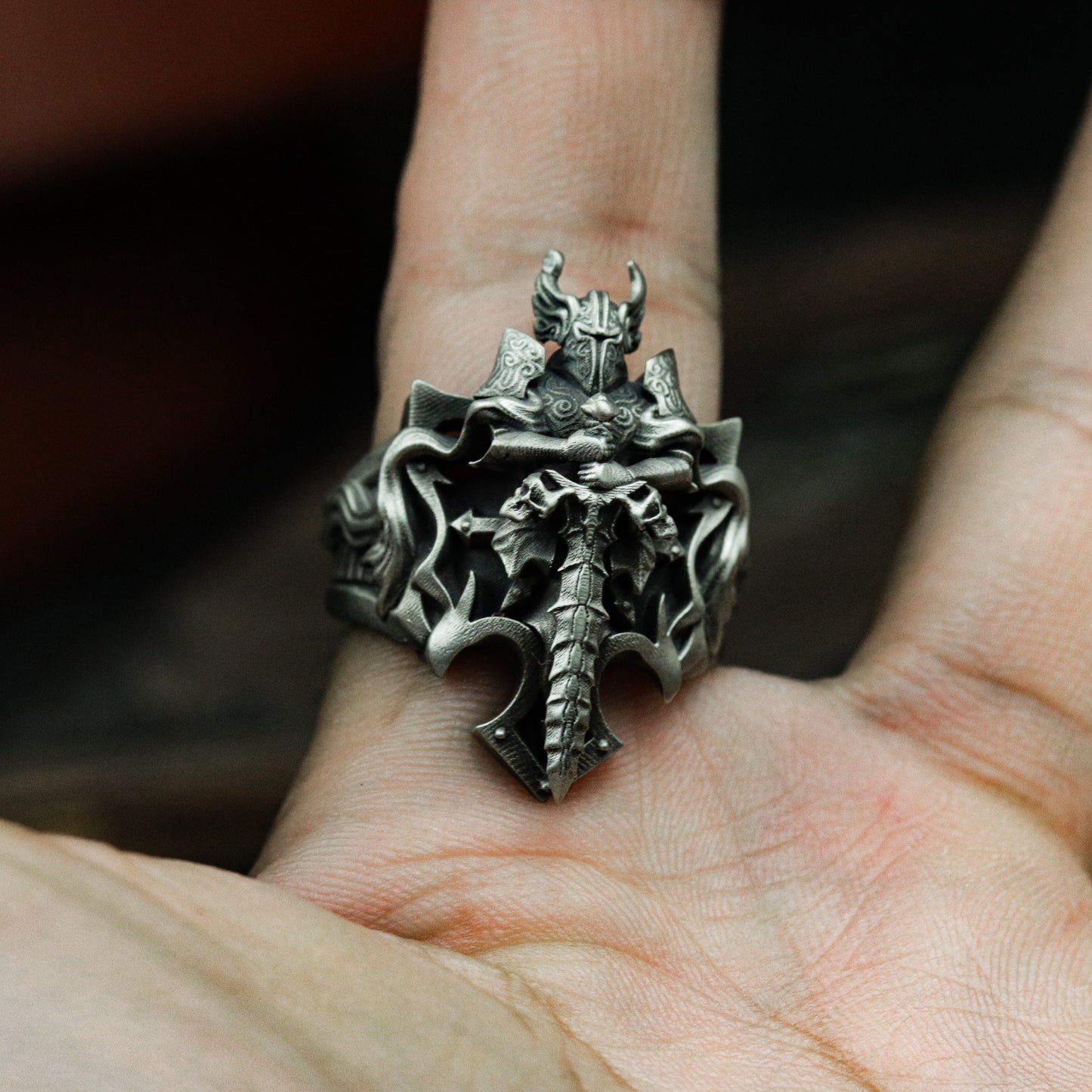 Horned Demon Sword Ring - 925 Sterling Silver Handmade