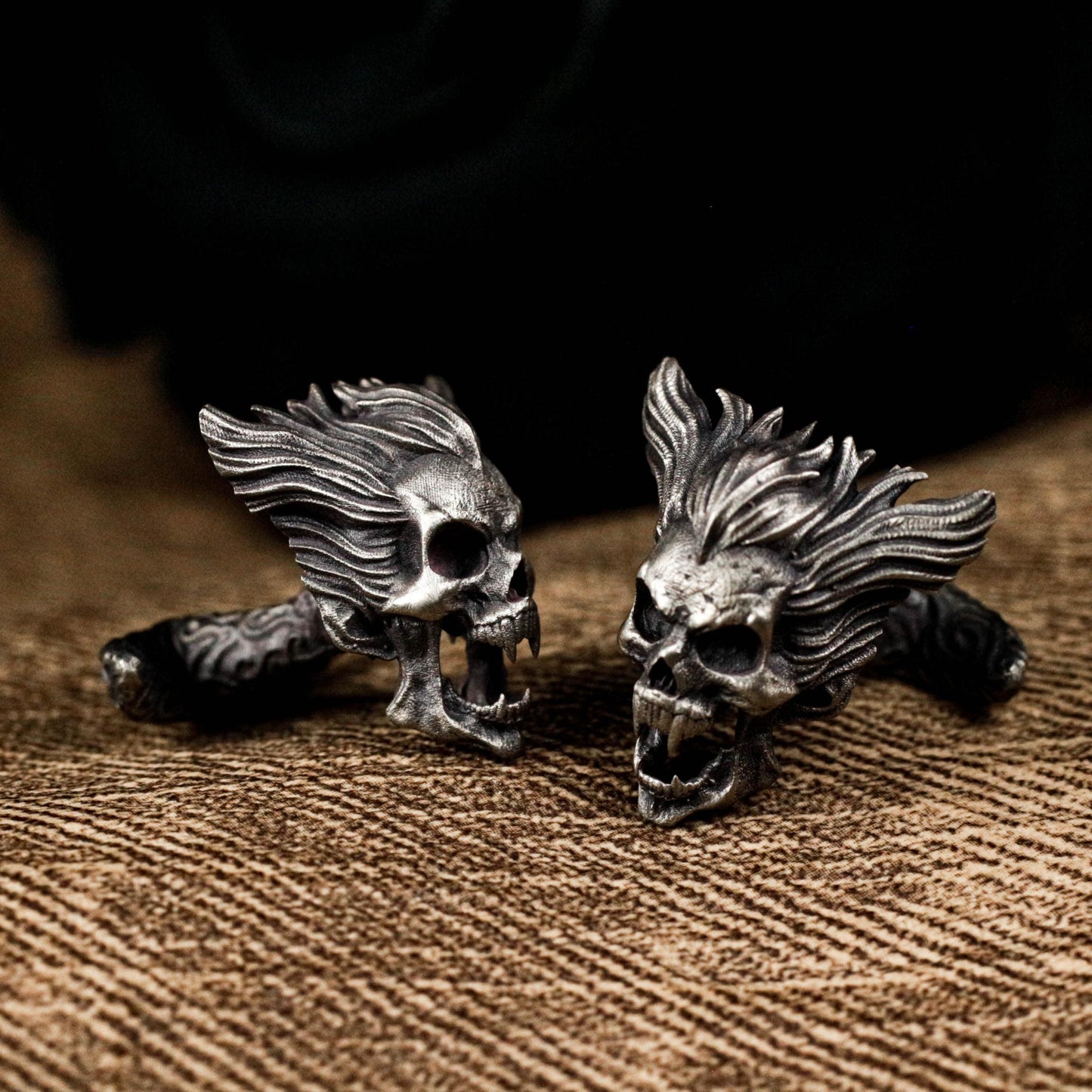 Flaming Skull Cufflinks, 925 Silver Handmade