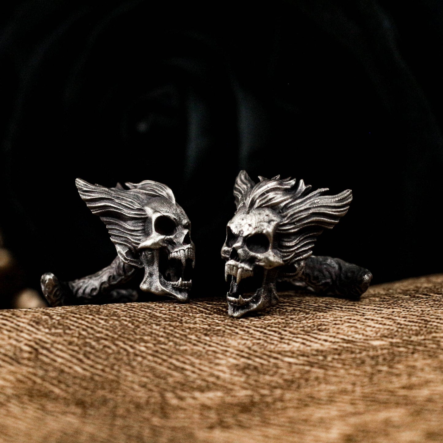 Flaming Skull Cufflinks, 925 Silver Handmade