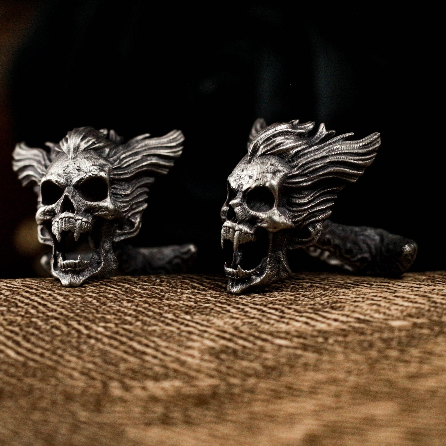 Flaming Skull Cufflinks, 925 Silver Handmade