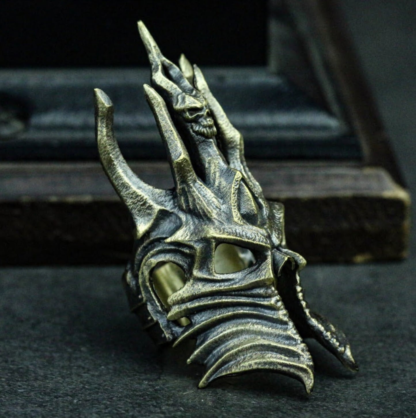 Dark King Skull Crown Ring - 925 Silver Handmade