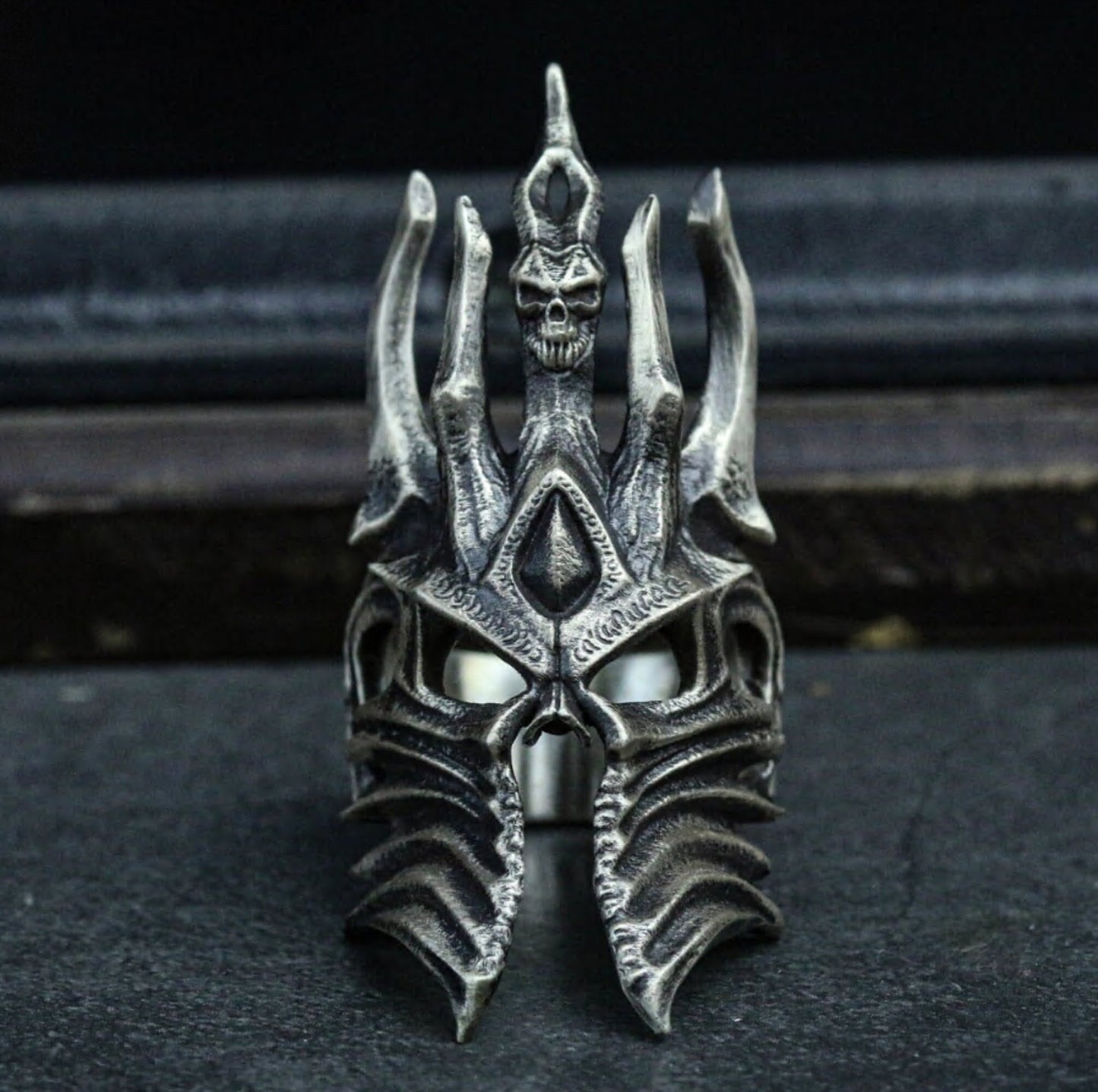 Dark King Skull Crown Ring - 925 Silver Handmade