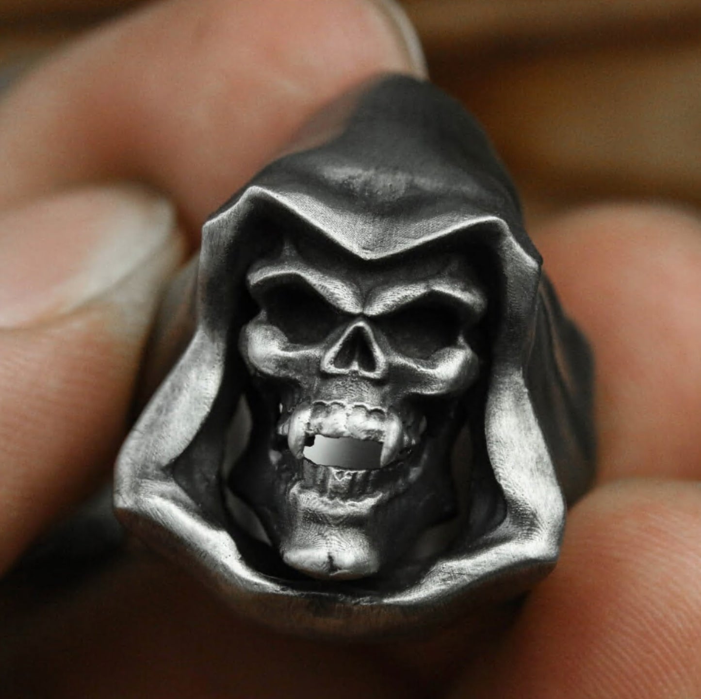 Hooded Skull Ring ¨C Handmade 925 Silver Grim Spirit Band