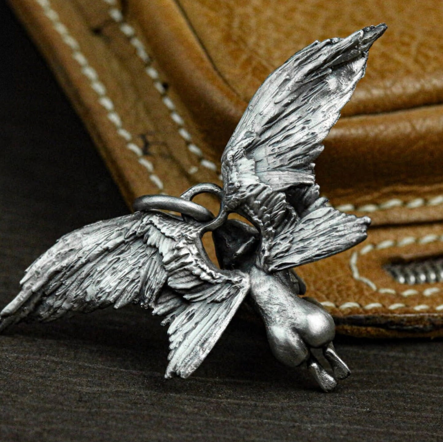 Fallen Angel Pendant with Folded Wings - 925 Sterling Silver Handmade