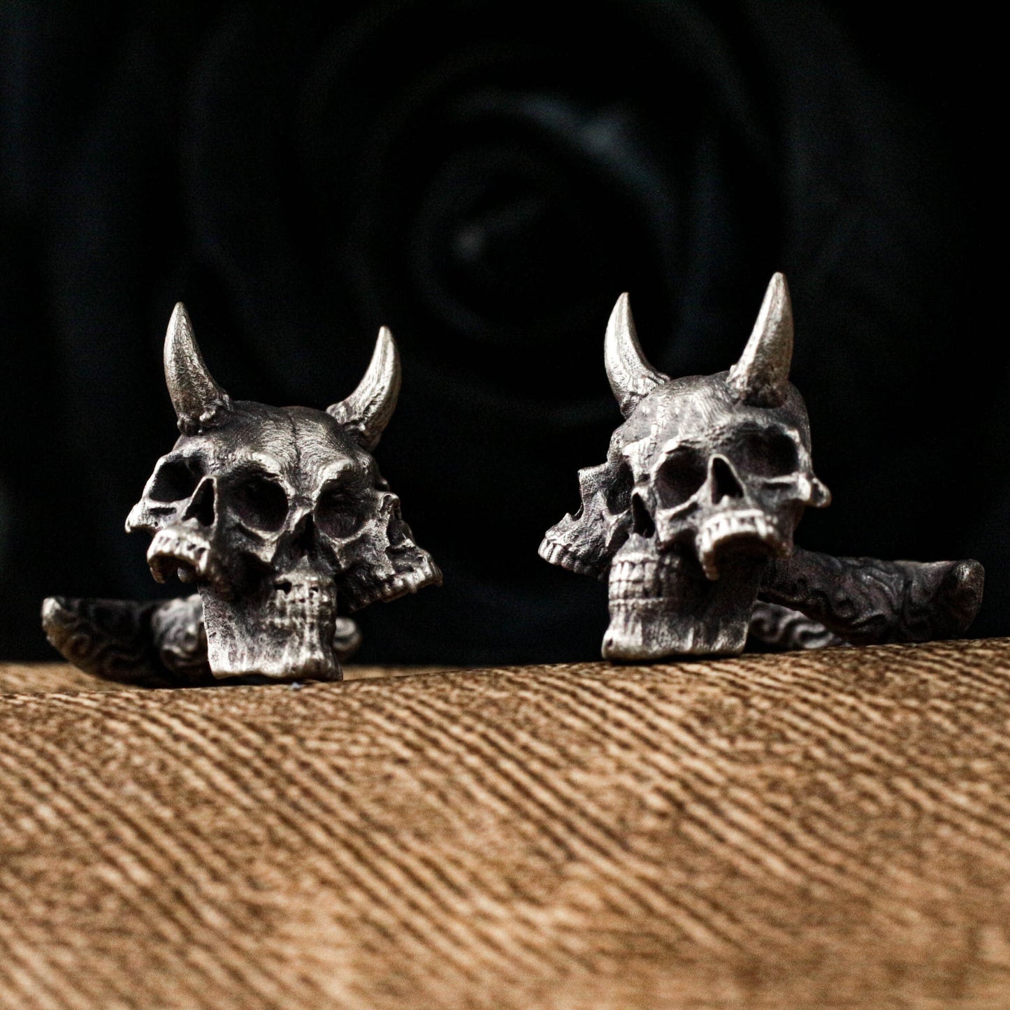 Three-Headed Demon Skull Cufflinks - 925 Sterling Silver Handmade