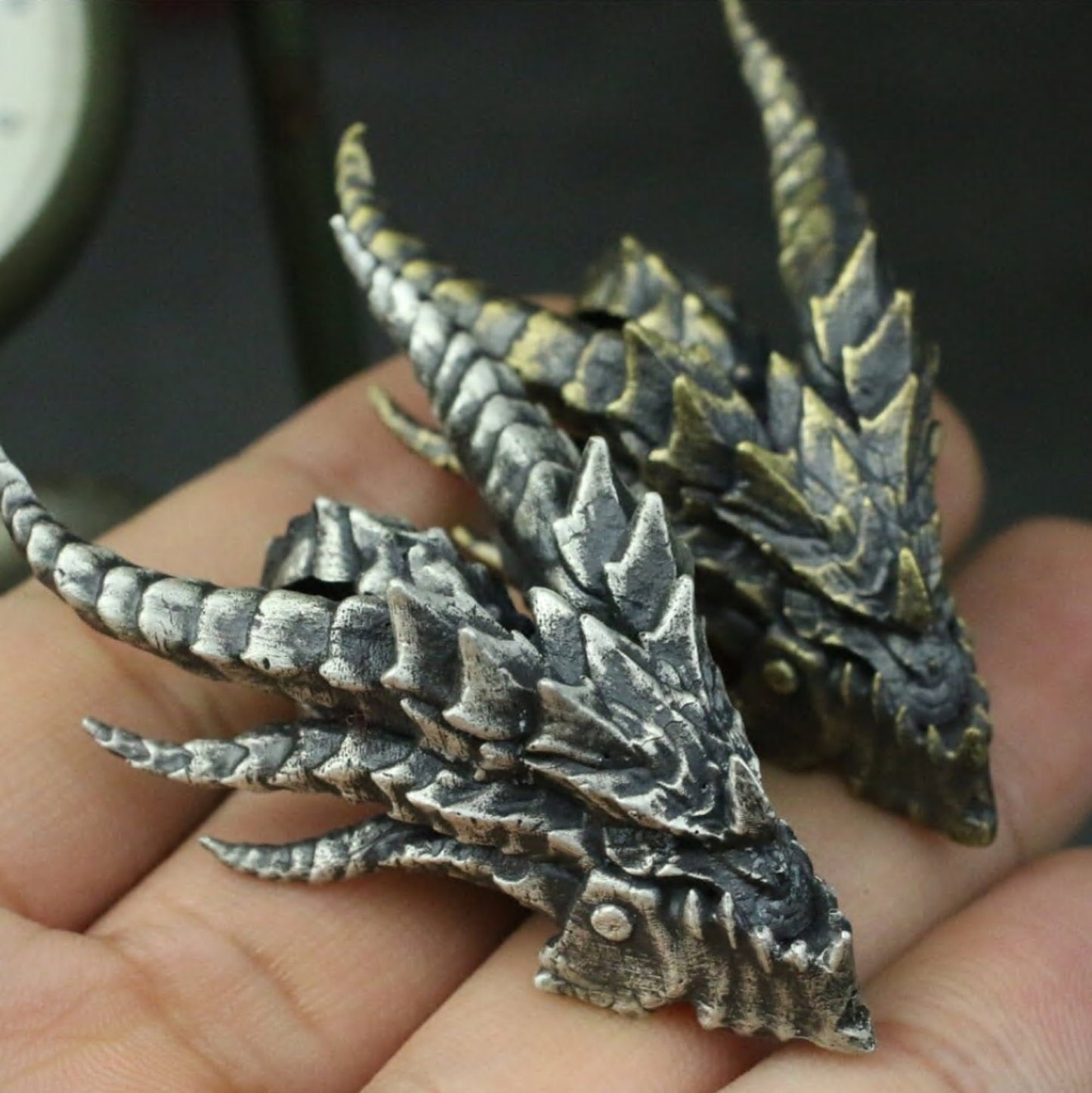 Dragon Head Pendant with Spiked Horns ¨C 925 Sterling Silver Handmade