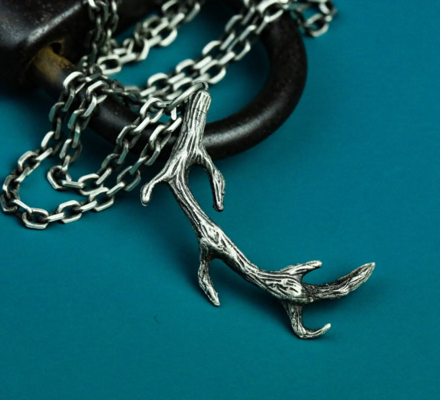 Deer Antler Pendant - 925 Silver Handmade Forest Totem