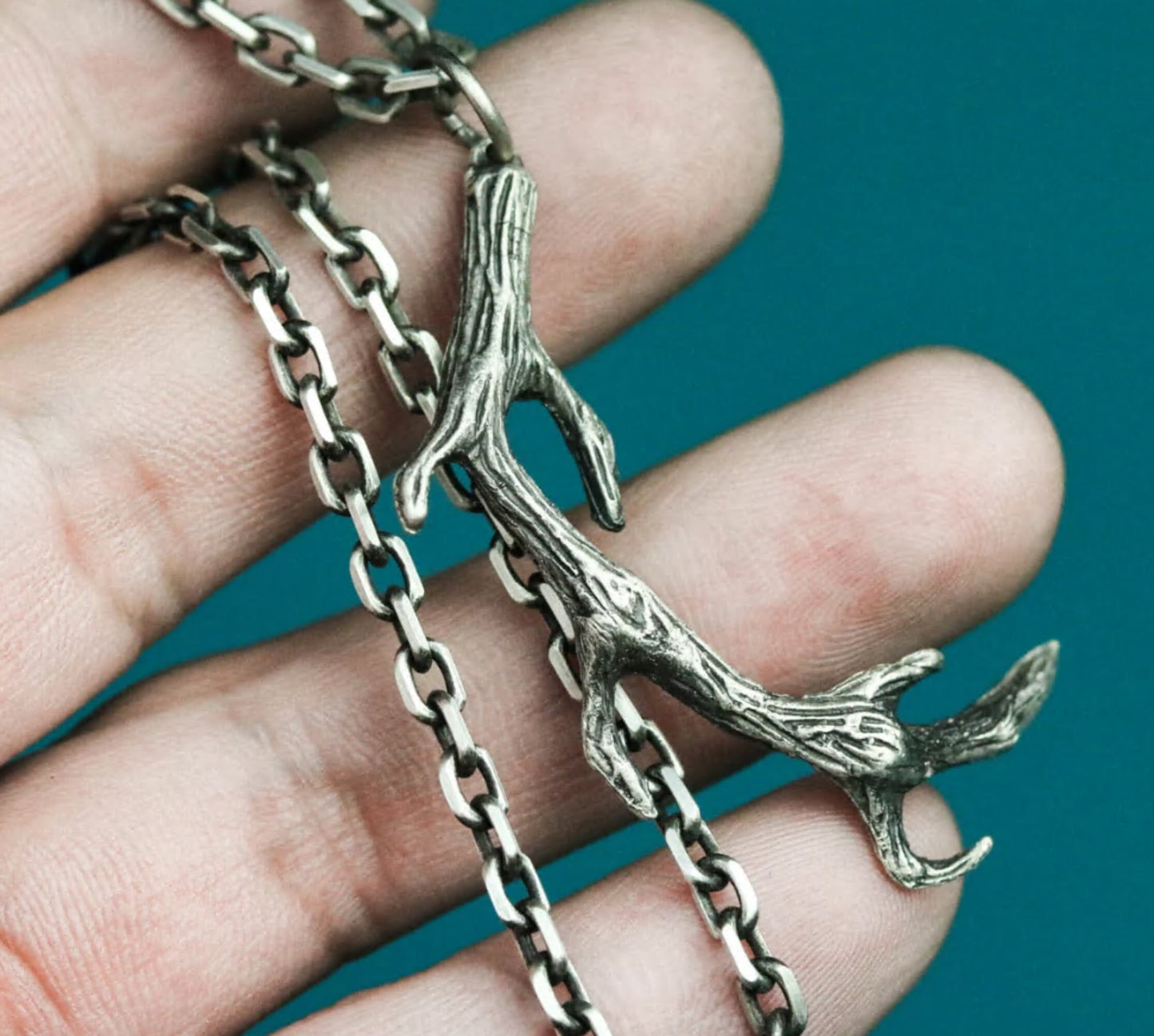 Deer Antler Pendant - 925 Silver Handmade Forest Totem