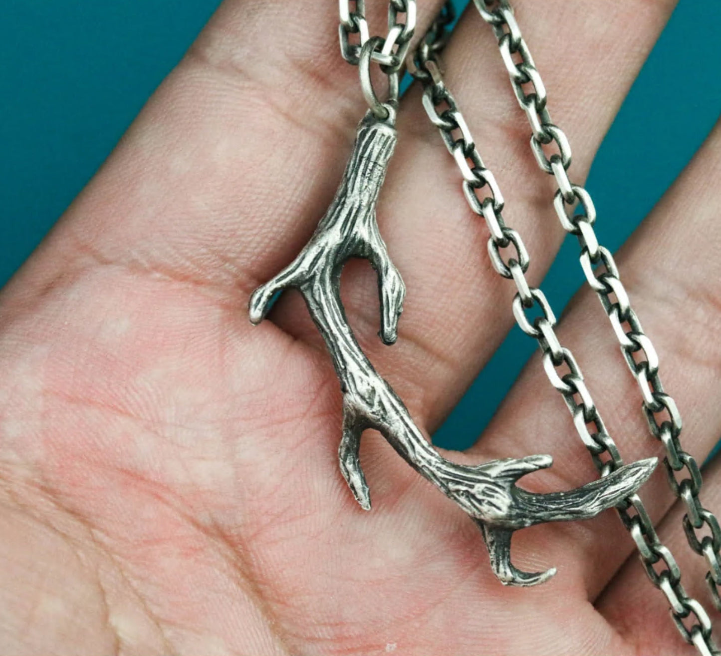 Deer Antler Pendant - 925 Silver Handmade Forest Totem