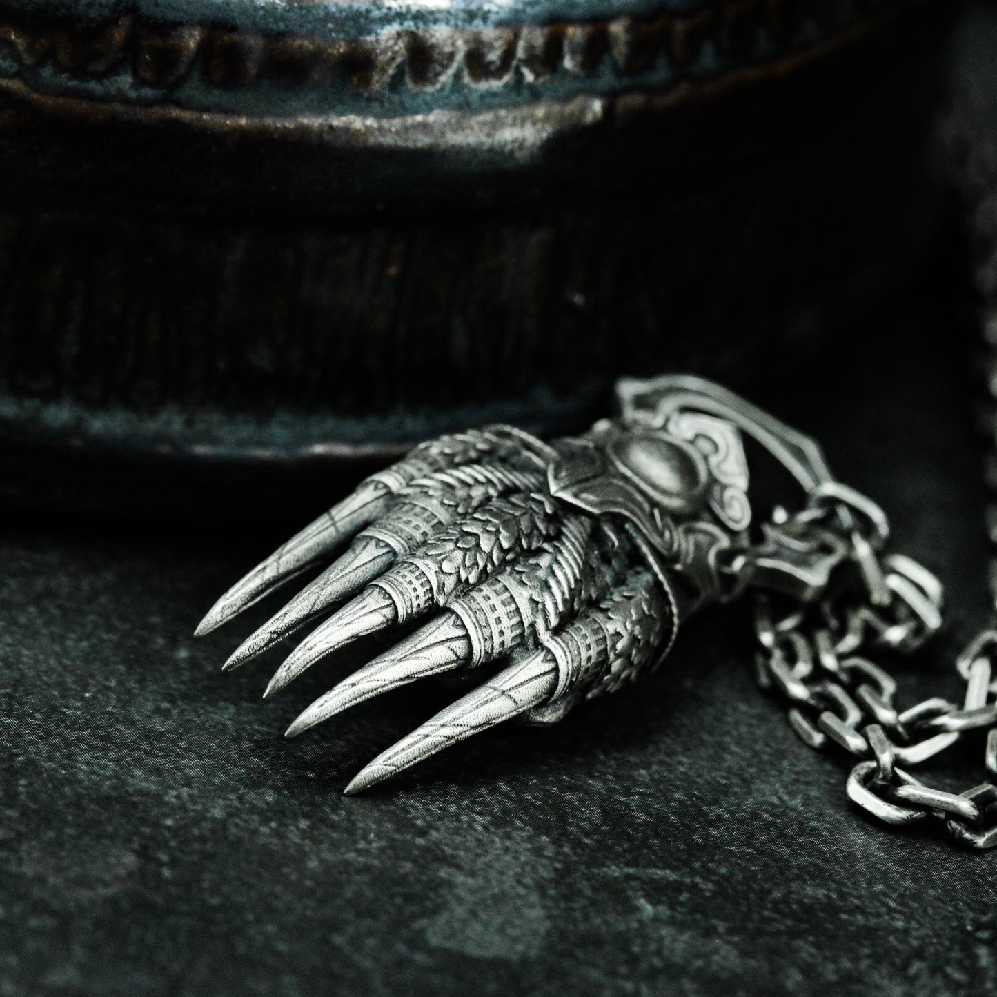 Engraved Paw Pendant with Patterned Claws - 925 Sterling Silver Handmade