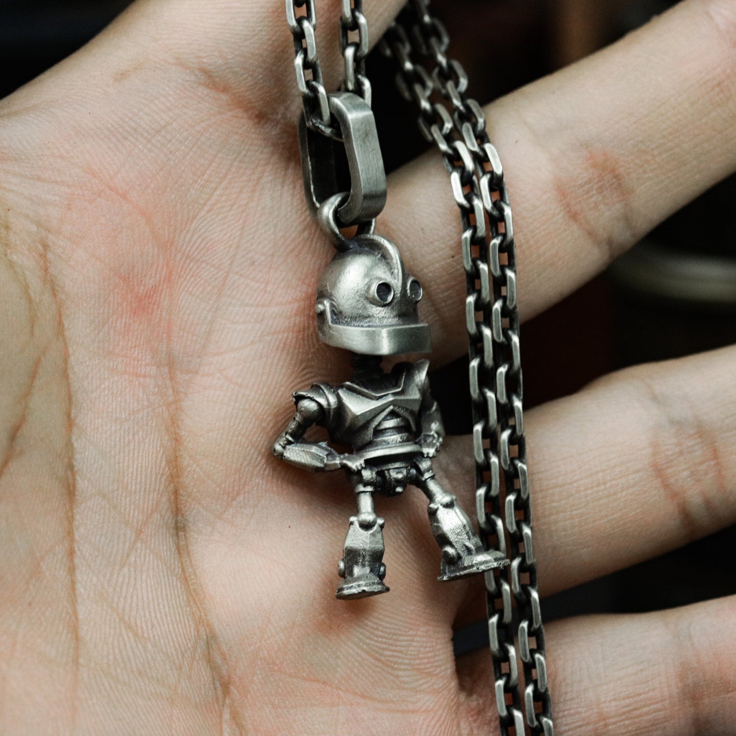 Robot Memory Pendant ¨C Handmade 925 Silver Childhood Mech Charm