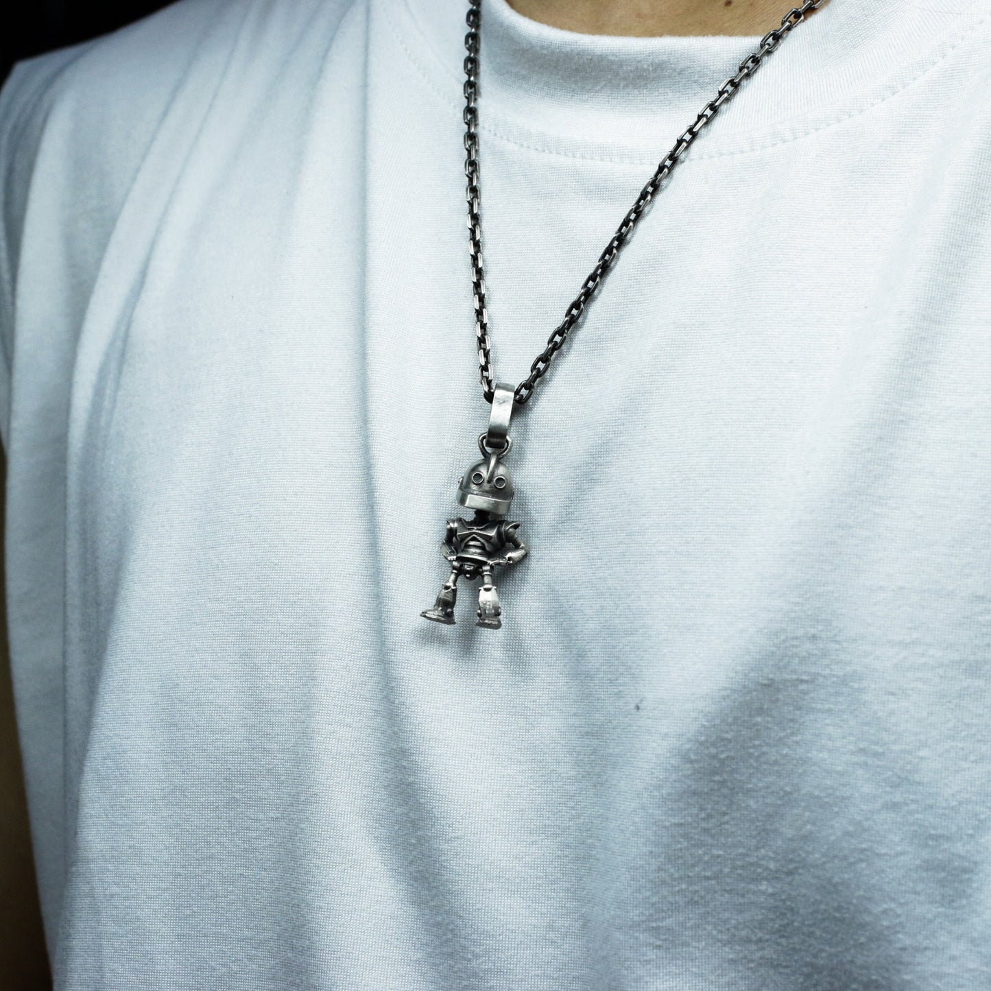 Robot Memory Pendant ¨C Handmade 925 Silver Childhood Mech Charm