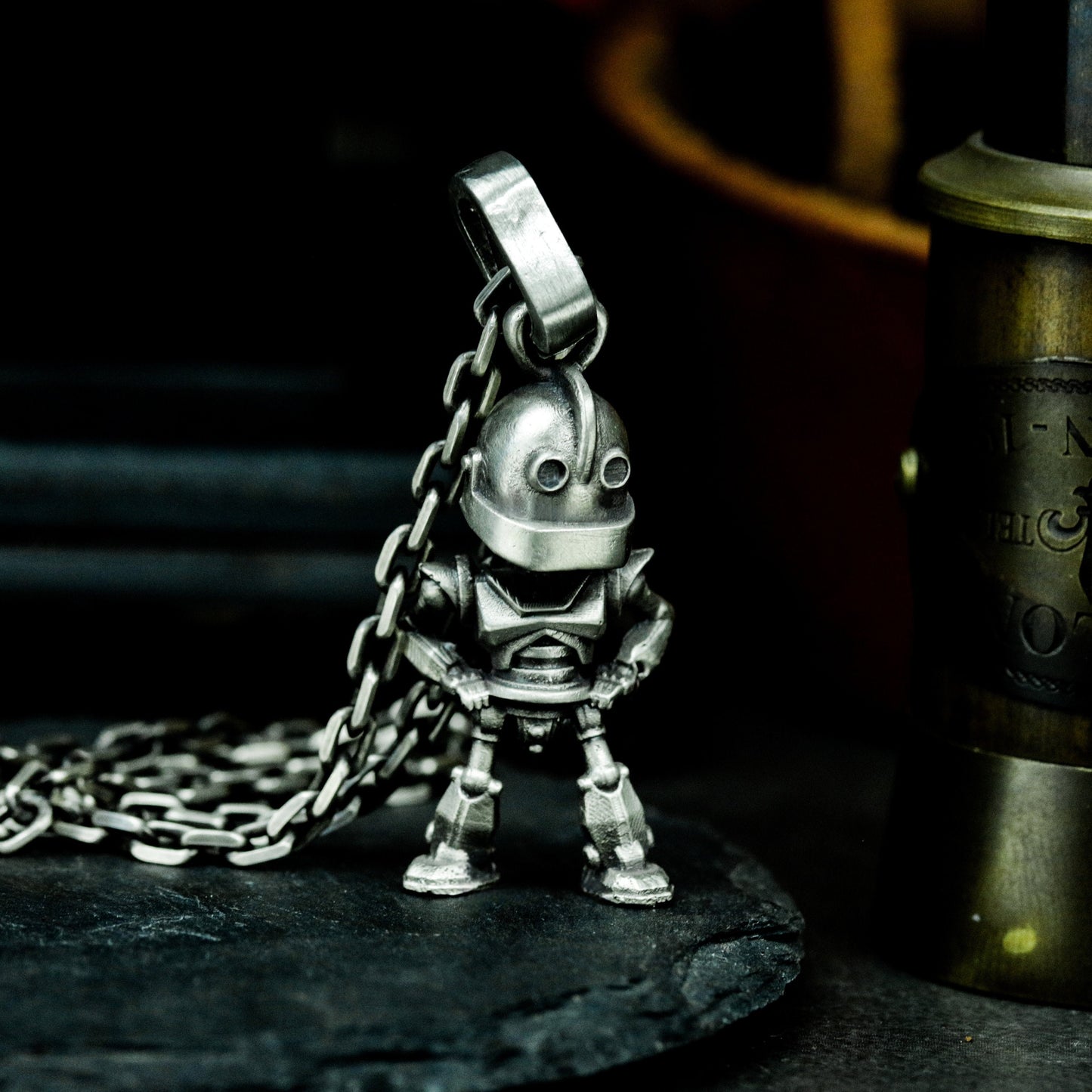 Robot Memory Pendant ¨C Handmade 925 Silver Childhood Mech Charm
