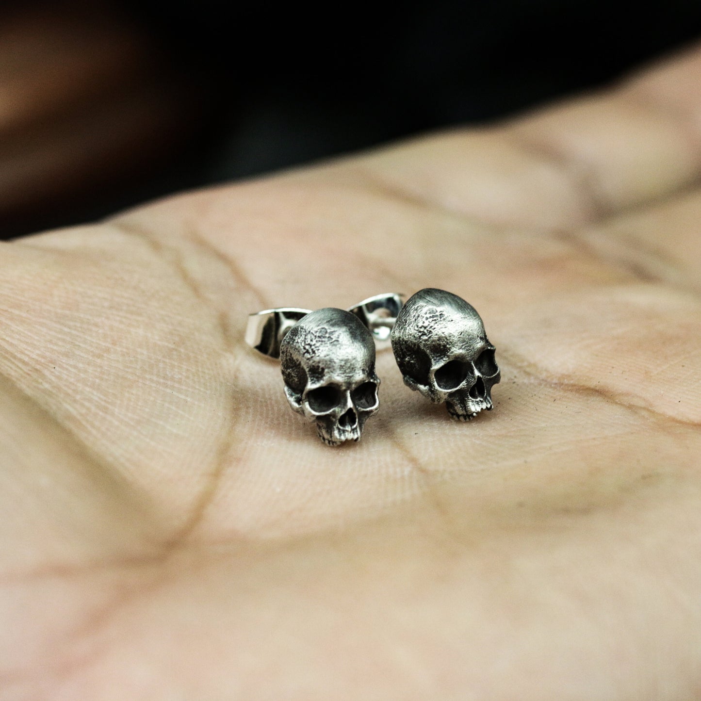 Mini Skull Stud Earrings ¨C Handmade 925 Silver Dark Gothic Earrings