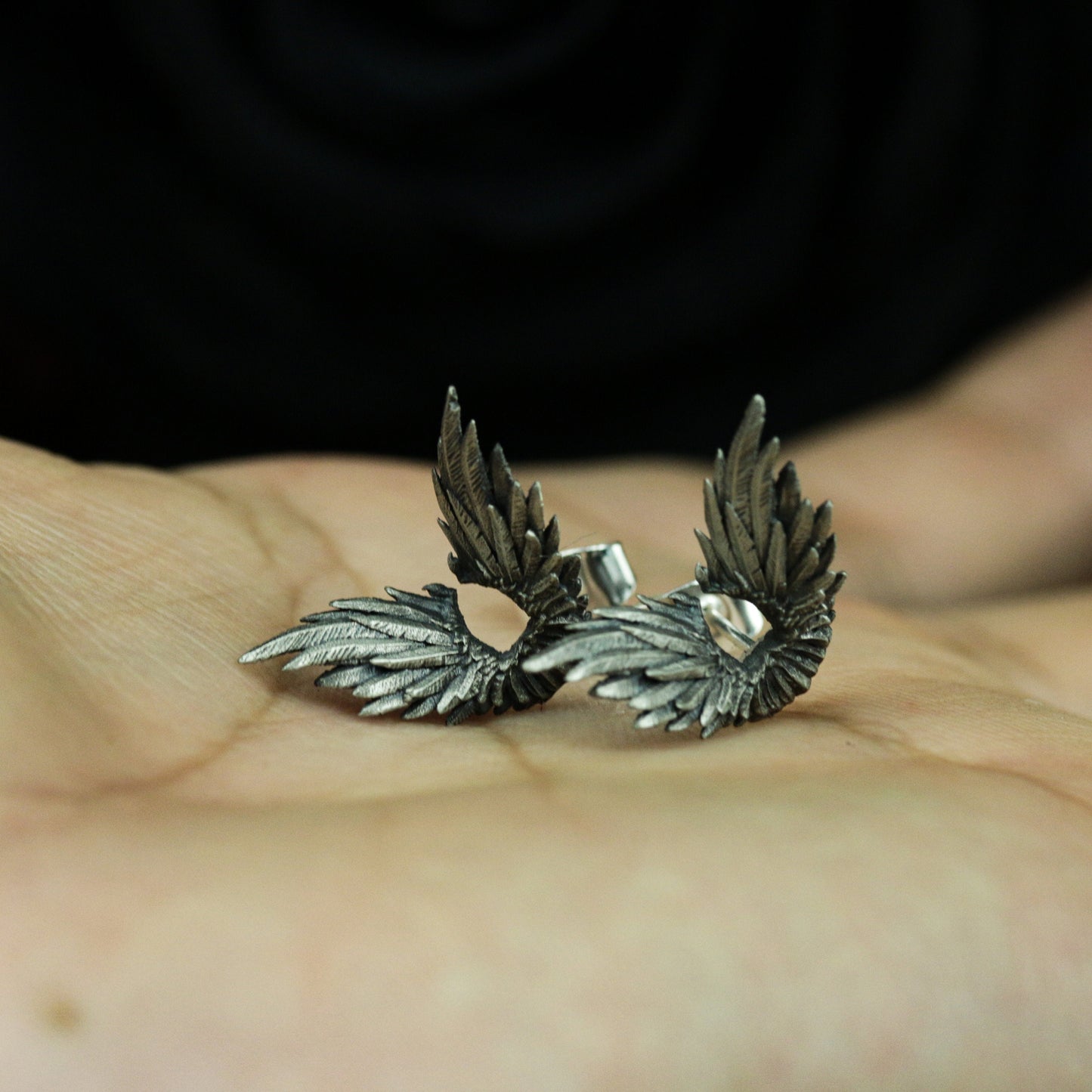 Angel Wing Stud Earrings - 925 Sterling Silver Handmade
