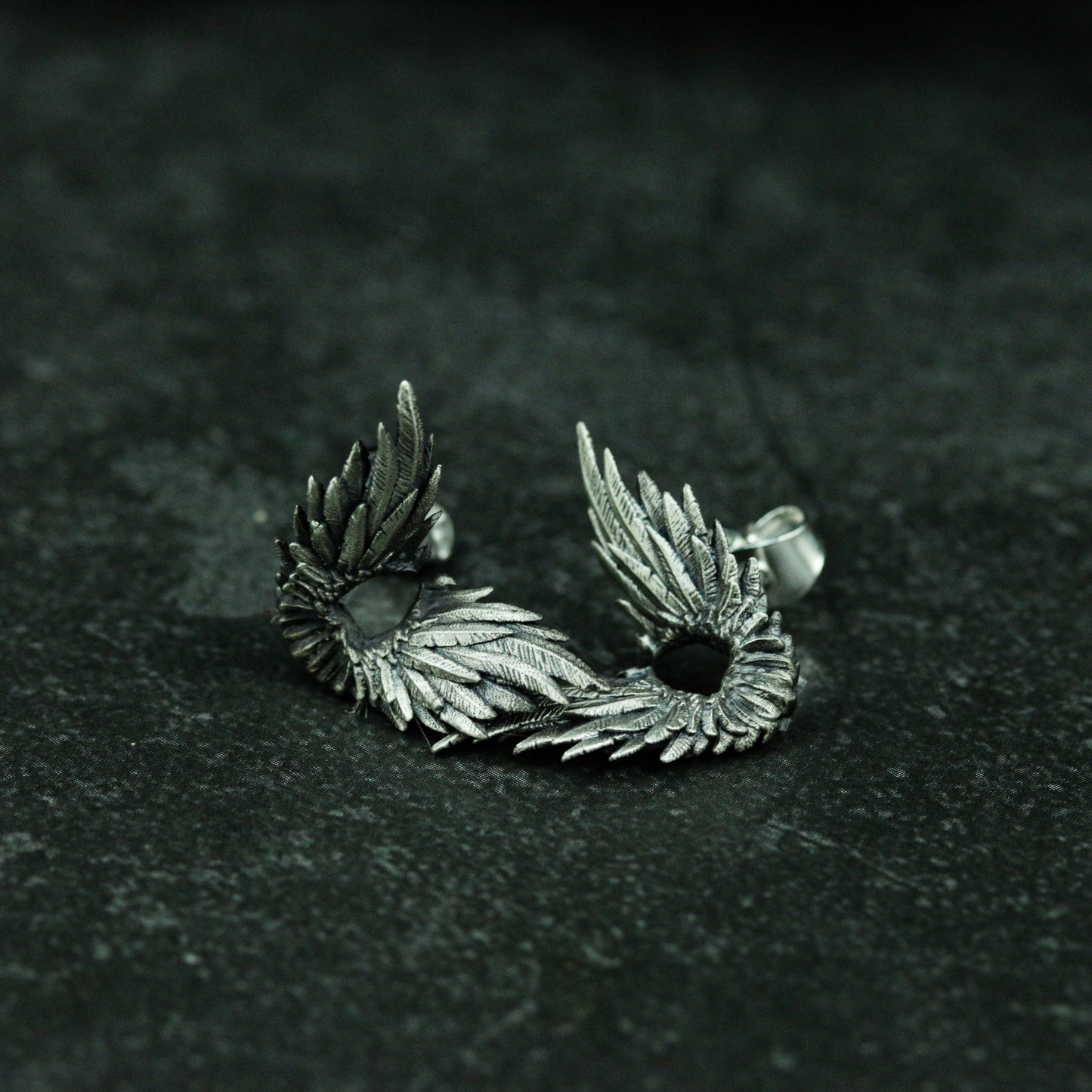 Angel Wing Stud Earrings - 925 Sterling Silver Handmade