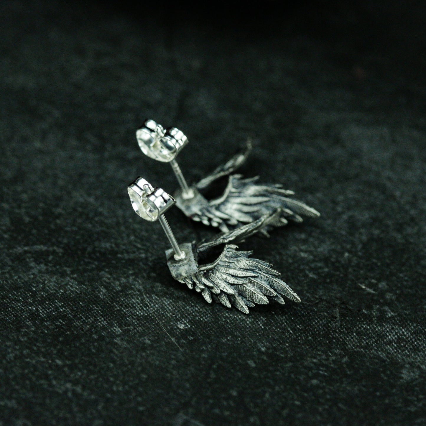 Angel Wing Stud Earrings - 925 Sterling Silver Handmade