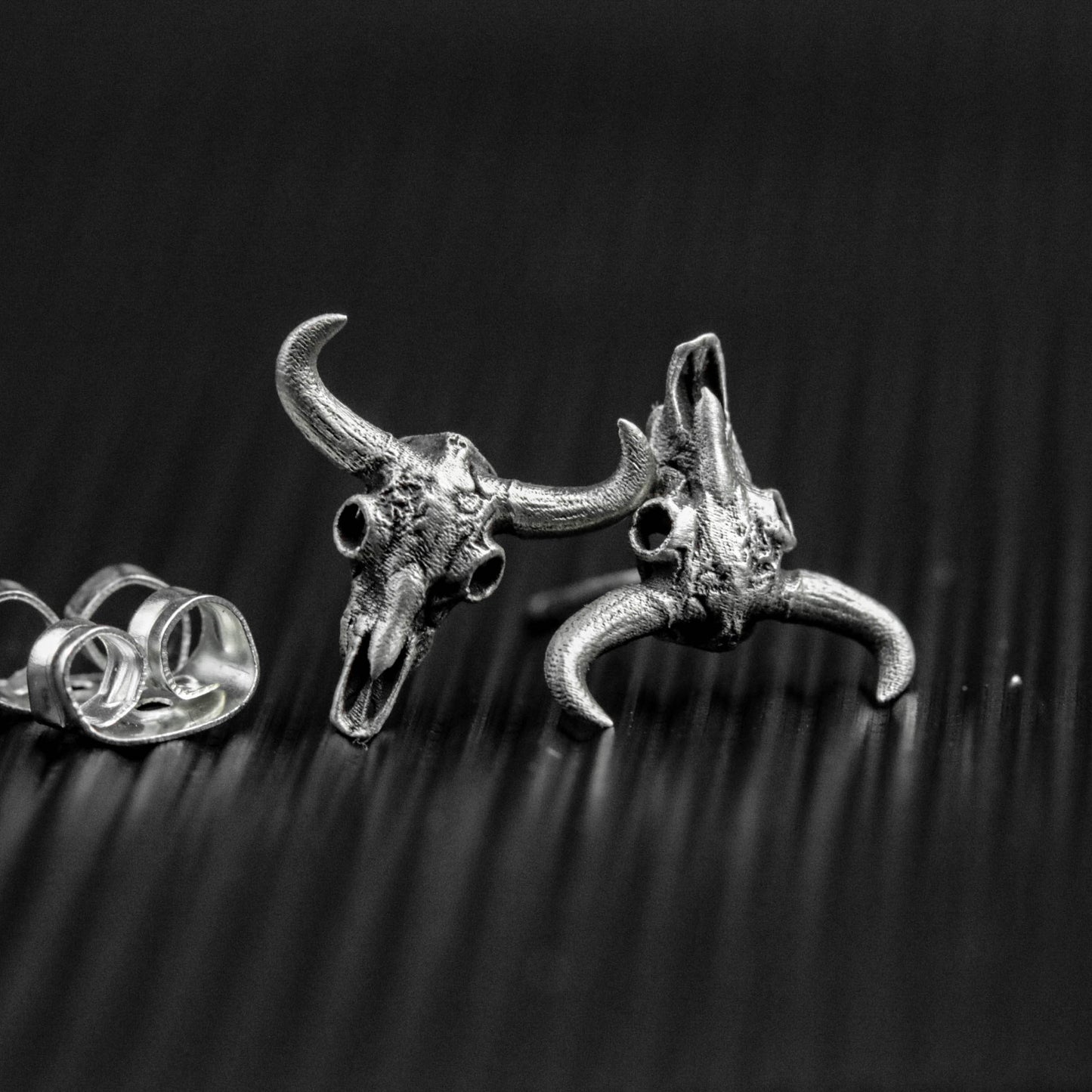 Buffalo Skull Earrings - 925 Silver Handmade