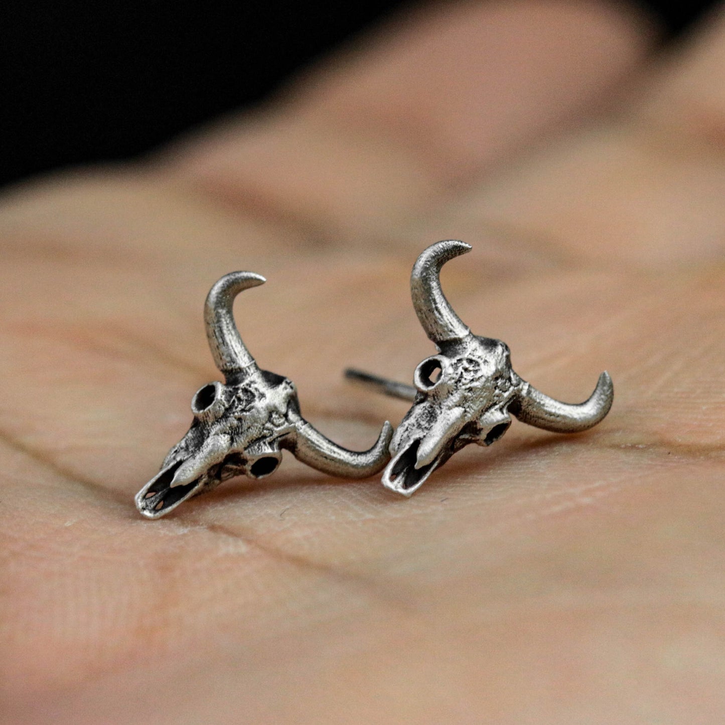 Buffalo Skull Earrings - 925 Silver Handmade