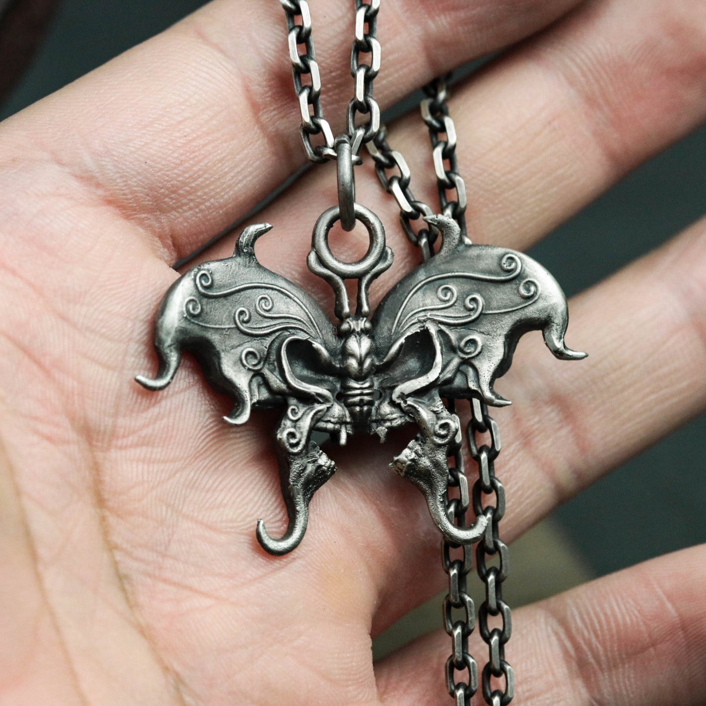Butterfly Skull Pendant - 925 Silver Handmade
