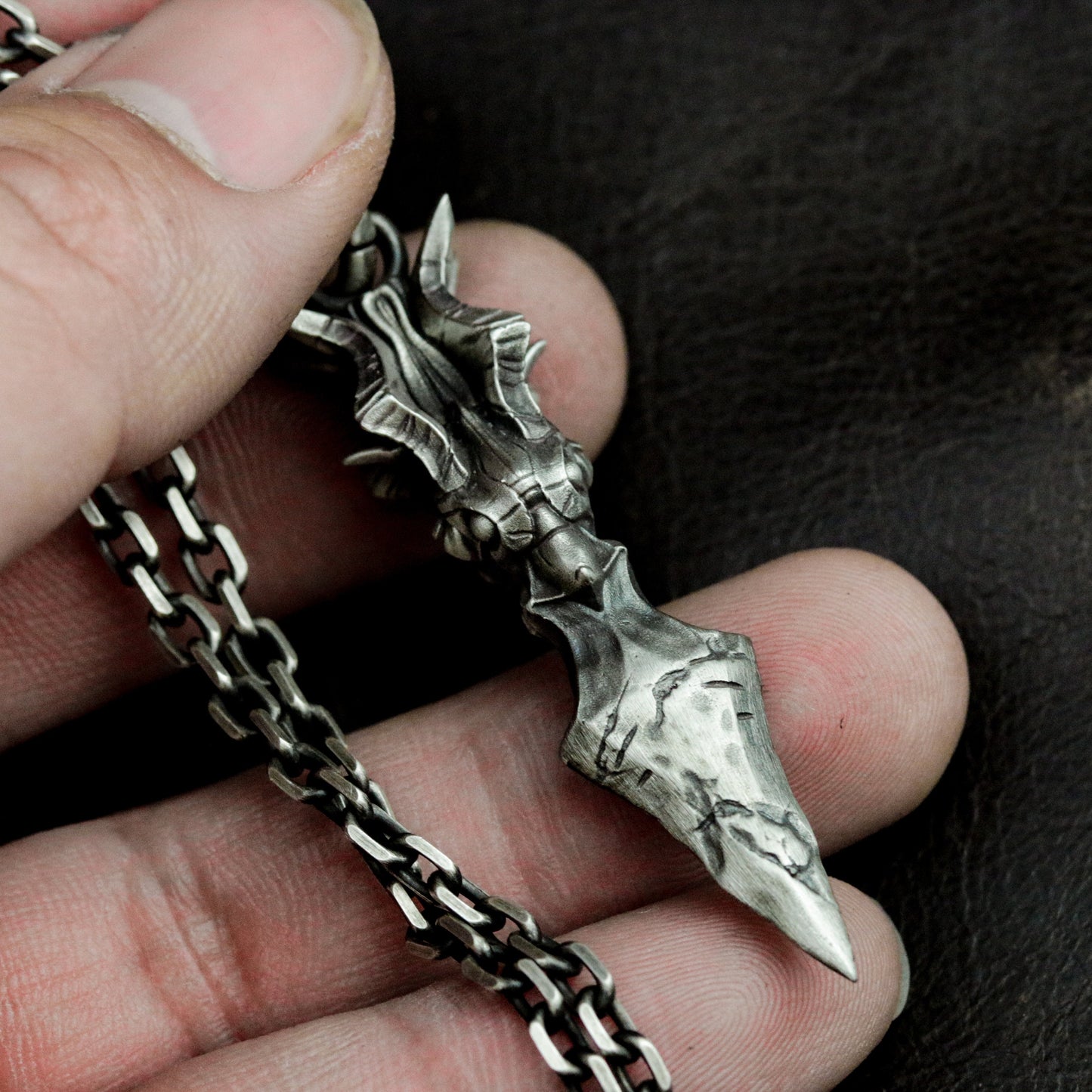 Dragon Hilt Sword Pendant - 925 Sterling Silver Handmade