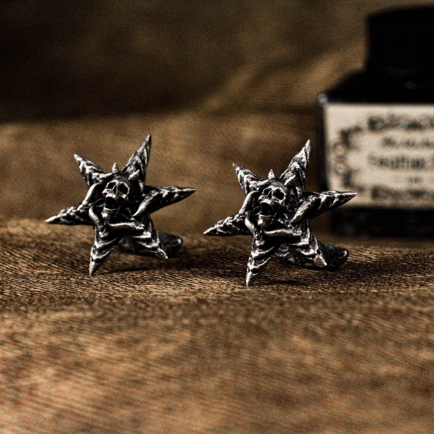 Hexagram Skull Cufflinks - Handmade 925 Silver Snowflake Skull