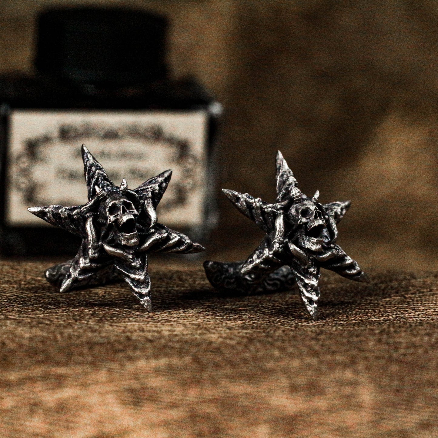 Hexagram Skull Cufflinks - Handmade 925 Silver Snowflake Skull