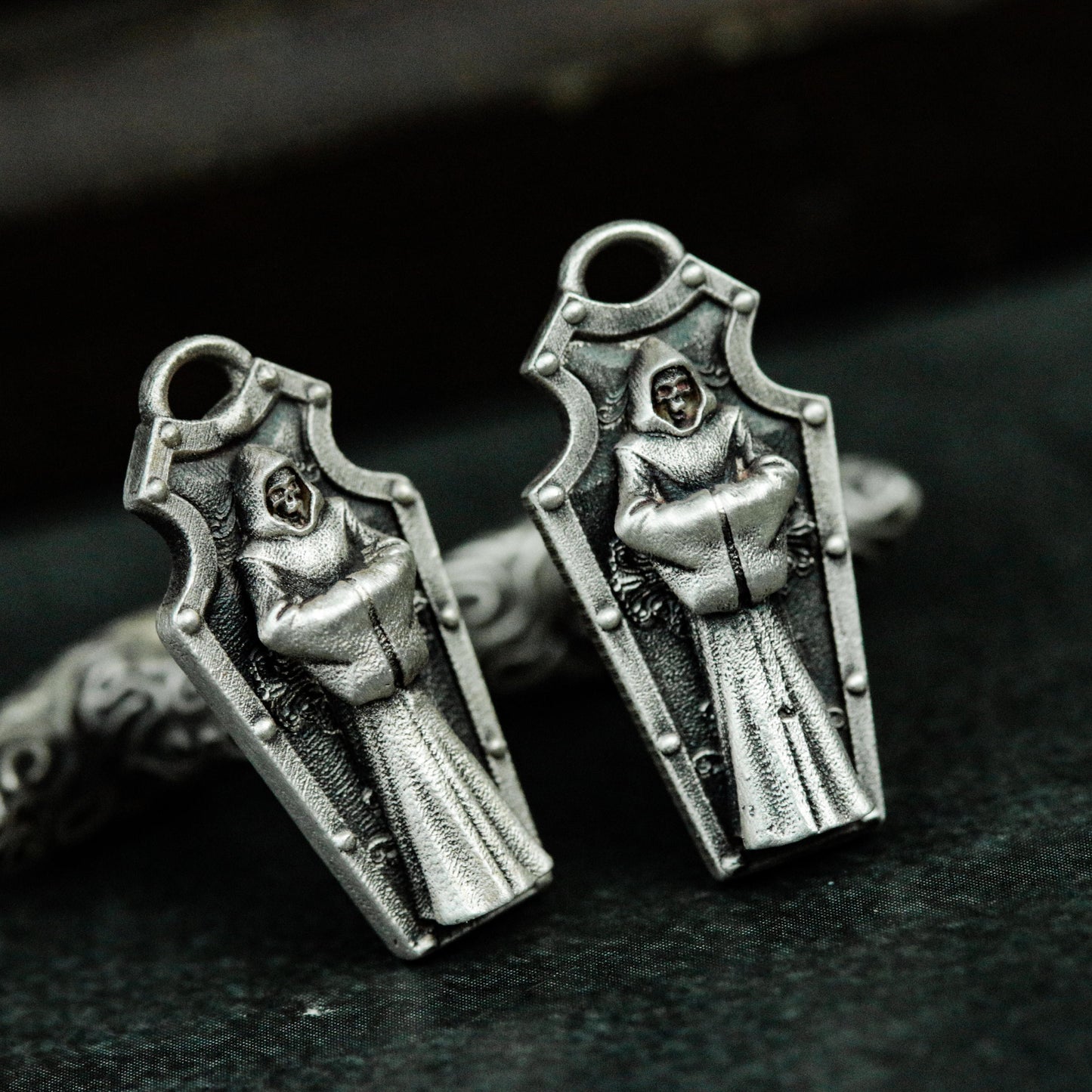 Gravestone Cufflinks with Cross and Draped Shroud ¨C 925 Sterling Silver Handmade