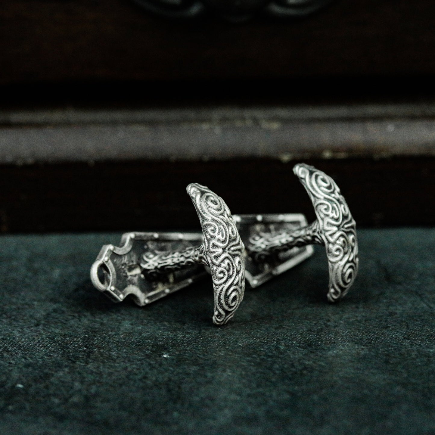 Gravestone Cufflinks with Cross and Draped Shroud ¨C 925 Sterling Silver Handmade