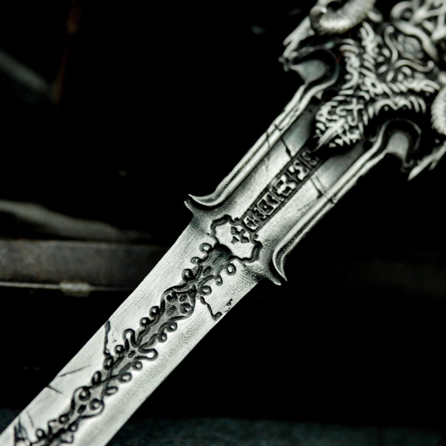 Gothic Sword Pendant with Skull Pommel ¨C 925 Sterling Silver Handmade