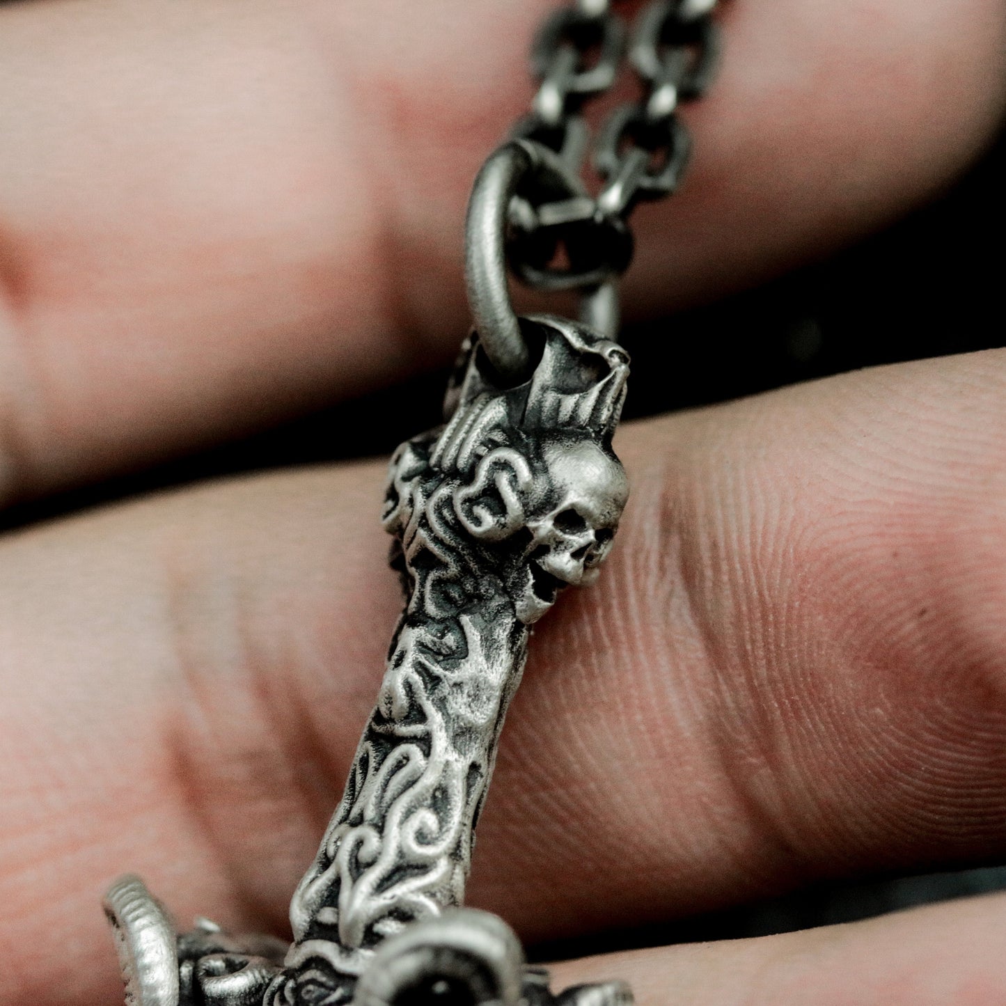 Gothic Sword Pendant with Skull Pommel ¨C 925 Sterling Silver Handmade