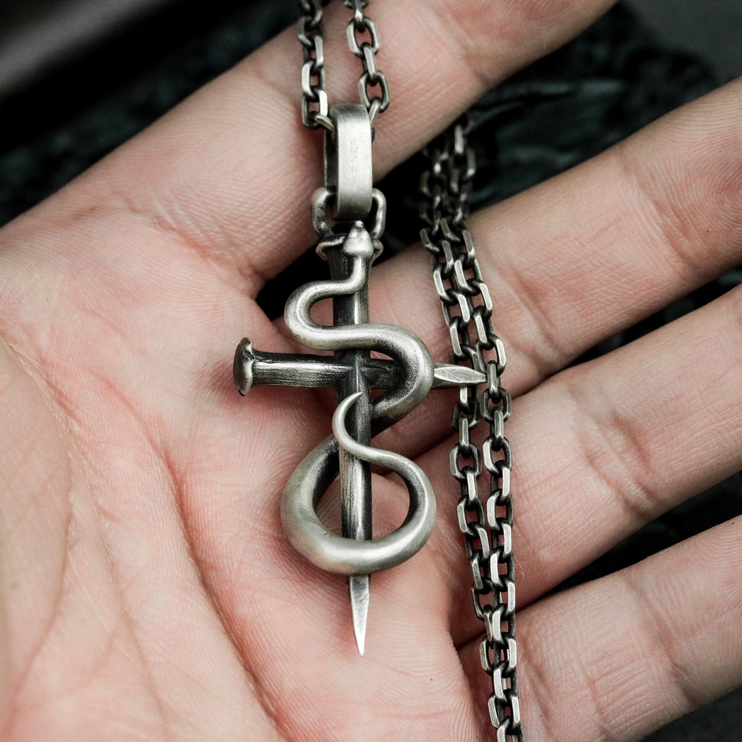 Viper Cross Snake Pendant - 925 Silver Handmade