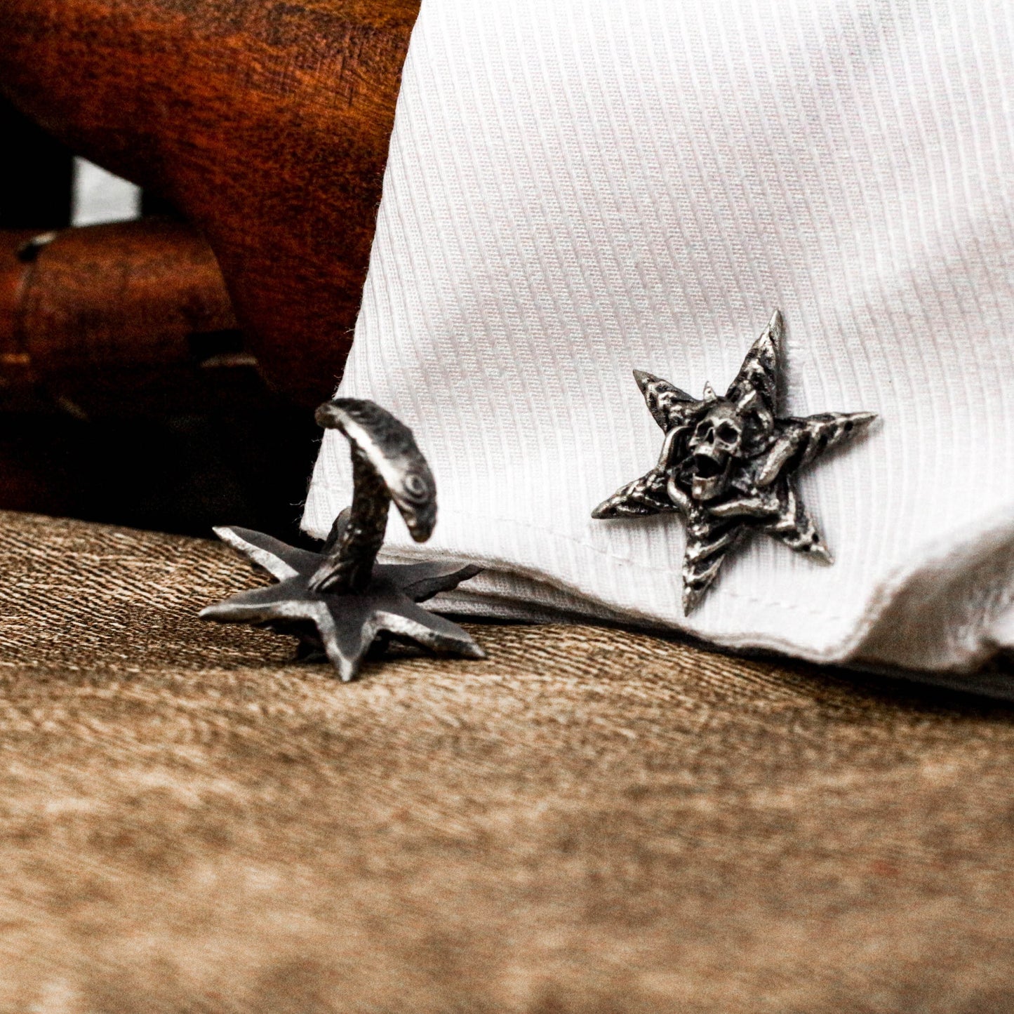 Hexagram Skull Cufflinks - Handmade 925 Silver Snowflake Skull