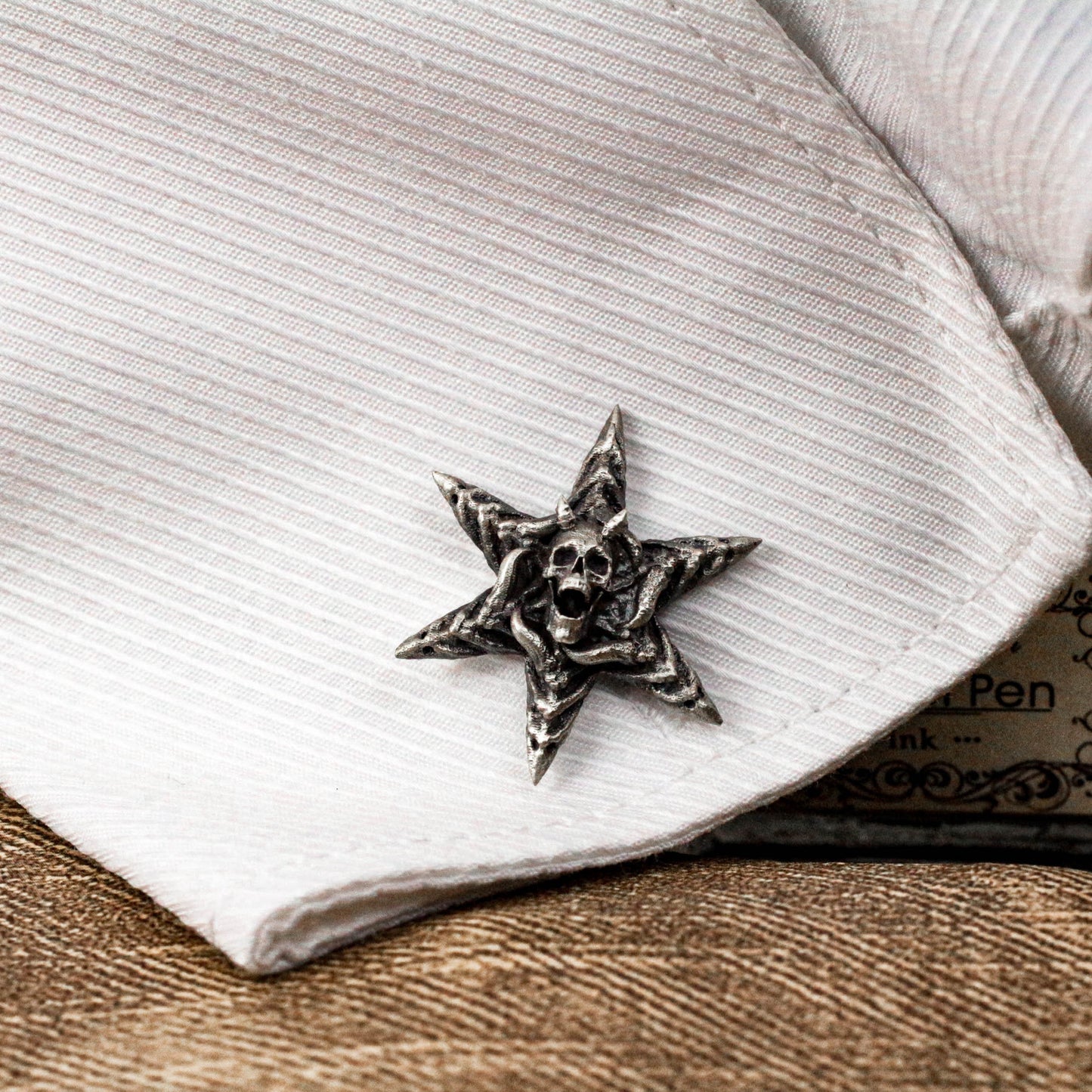Hexagram Skull Cufflinks - Handmade 925 Silver Snowflake Skull