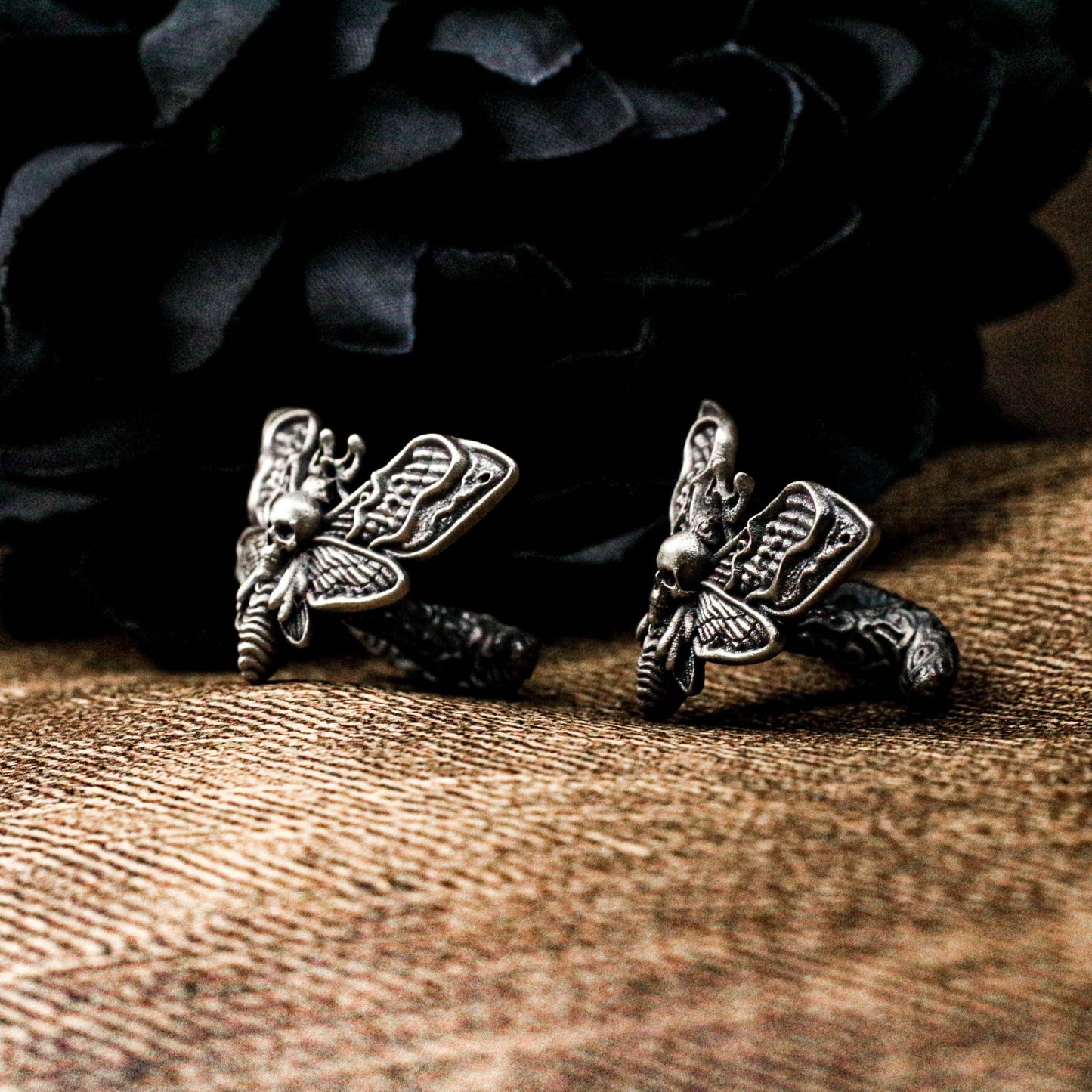 Gothic Butterfly Skull Cufflinks - Handmade 925 Silver